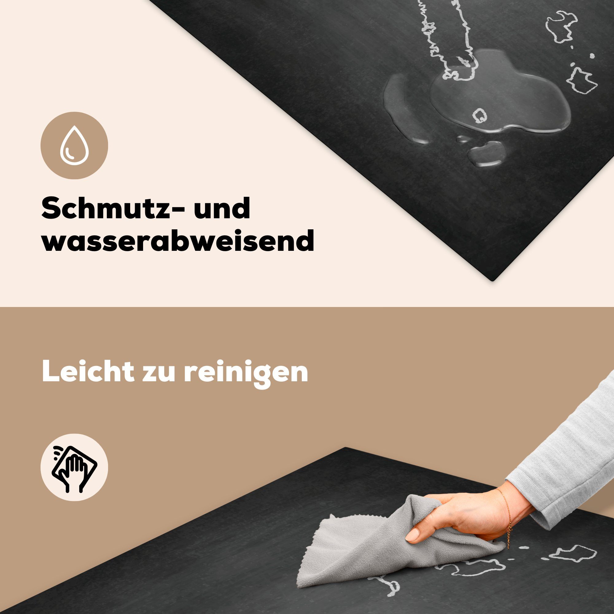 MuchoWow Herdblende-/Abdeckplatte Eine einer (1 küche Karte Ceranfeldabdeckung, cm, von tlg), Neukaledonien 78x78 Vinyl, Kreidetafel, auf für Arbeitsplatte Illustration der