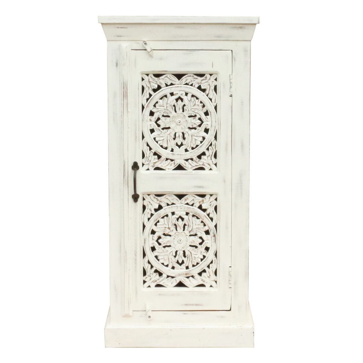 Oriental Galerie Mehrzweckschrank Weiße Kommode kleiner Schrank Indien Weiß 107cm Flurschrank schmal hoch, Diele, Nachtschrank, Landhaus