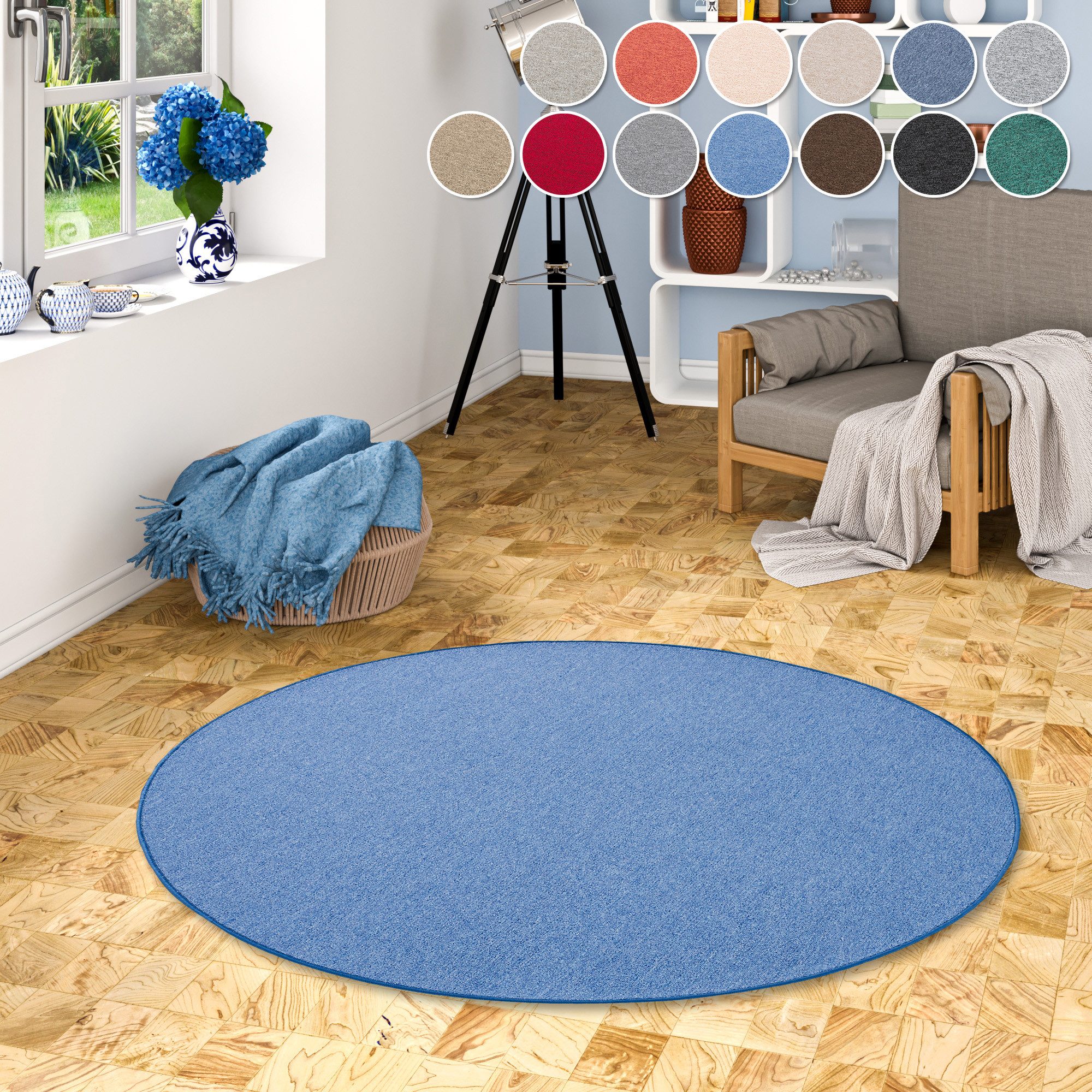 OTTO home Teppich Fortis, Schlinge, Made in Netherlands, rund, Höhe: 5 mm, Uni Farben, gekettelt, strapazierfähig, Wohnzimmer
