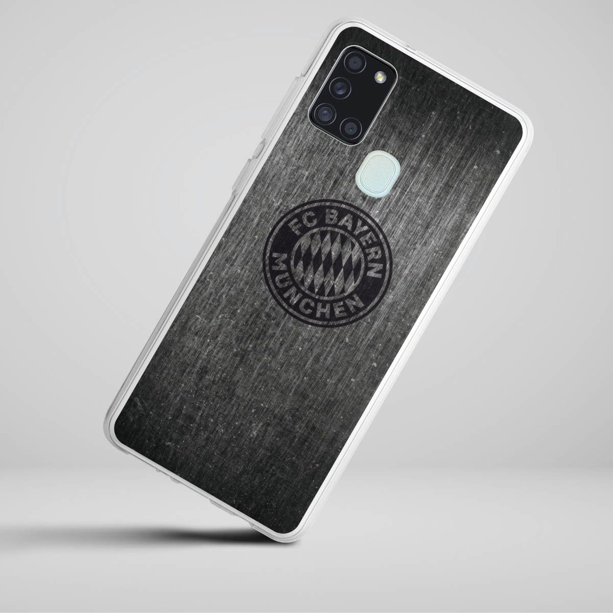 DeinDesign Handyhülle Metallic Look FCB FC Bayern München Metalllook FCB Logo einfarbig, Samsung Galaxy A21s Silikon Hülle Bumper Case Handy Schutzhülle