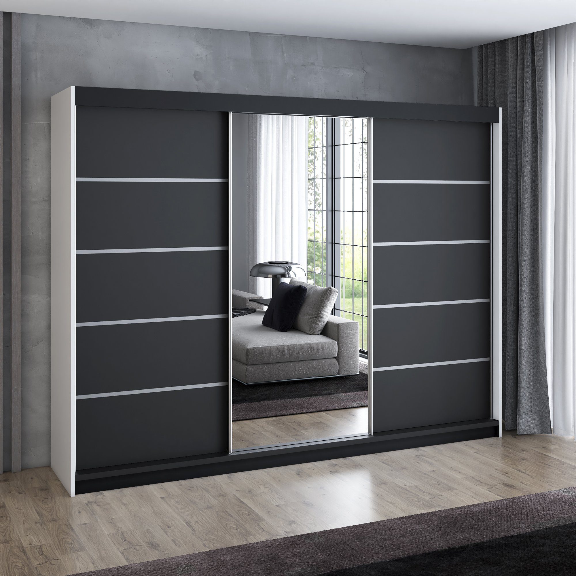 A&J MöbelLand GmbH Schiebetürenschrank VILUNO Moderner 3-türiger Kleiderschrank mit Spiegel (TOP ANGEBOT! Geräumiger Schrank mit einer Breite von 200 cm ideal zur Aufbewahrung von Kleidung und Accessoires. Wählen Sie das ideale Modell für Ihr Schlafzimmer!, TOP PRODUKT) Breite: 200 cm, Höhe: 215 cm, Tiefe: 59,5 cm