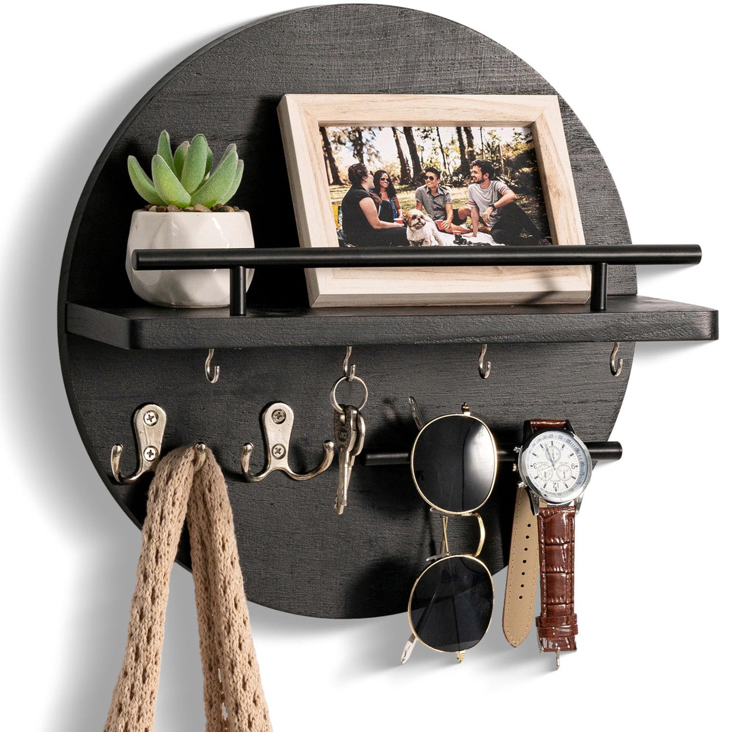 Diwzbyn Schlüsselbrett mit Regal & Haken – Wandorganizer im Boho-Stil, (1 St), praktische Aufbewahrung für Post, Schlüssel & Deko im Eingangsbereich