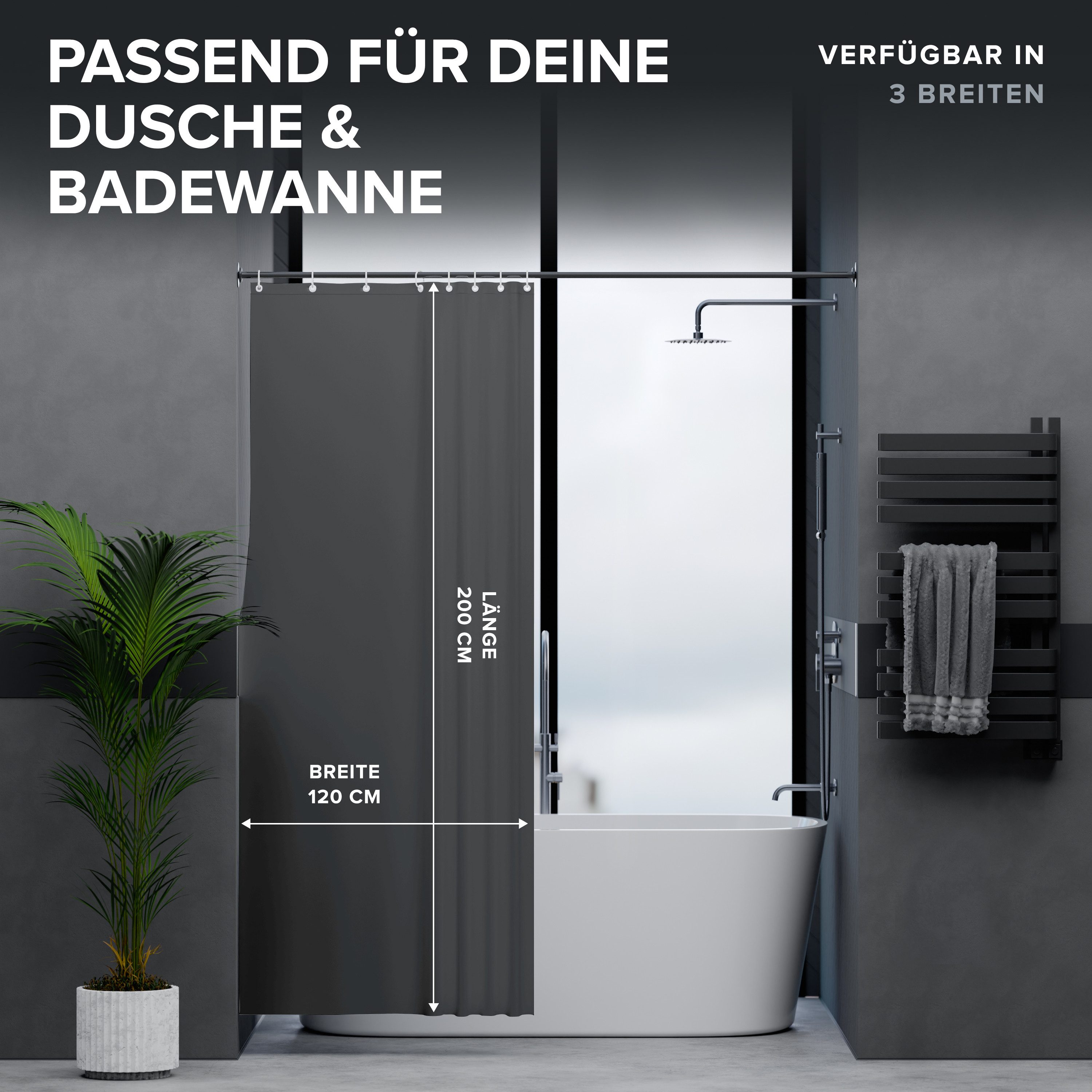ovimar Duschvorhang Breite 120.00 cm (1-tlg), aus Polyester in Dunkelgrau zur Zum Aufhängen – Bild 4 von 5