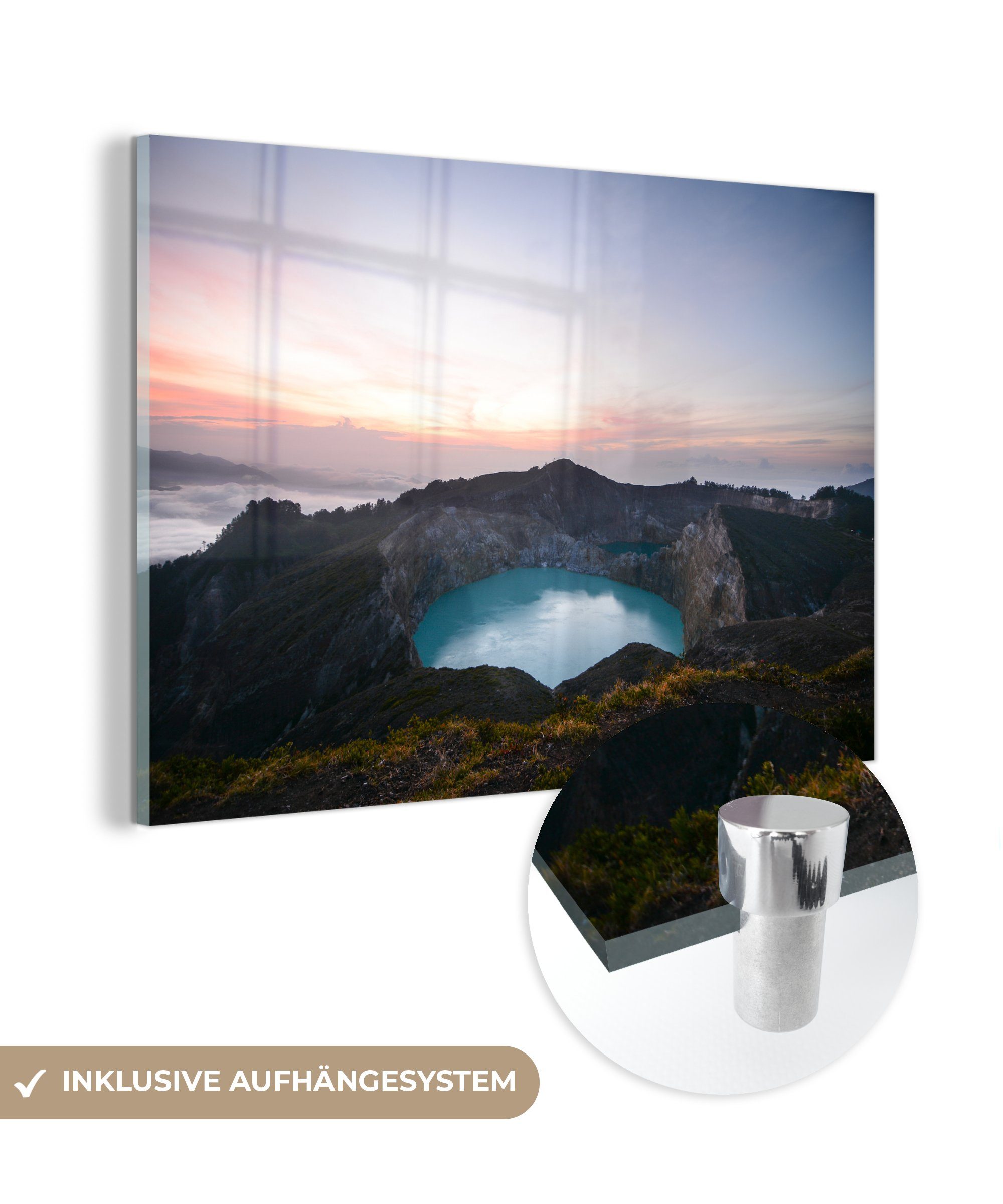 MuchoWow Acrylglasbild Sonnenaufgang am Kelimutu-Vulkan Schlafzimmer Acrylglasbilder im & (1 St), Wohnzimmer Kelimutu-Nationalpark