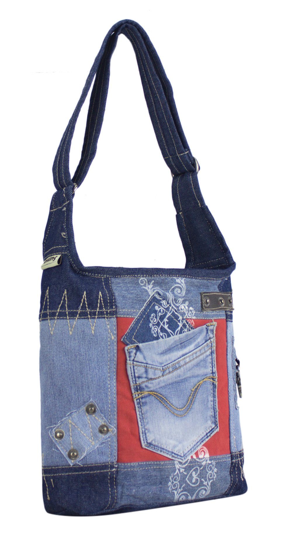 Tasche Canvas. Schultertasche recycelte Jeans design., recycelten Retro Vintage in Rote Sunsa Aus und Materialien Umhängetasche Hobo aus