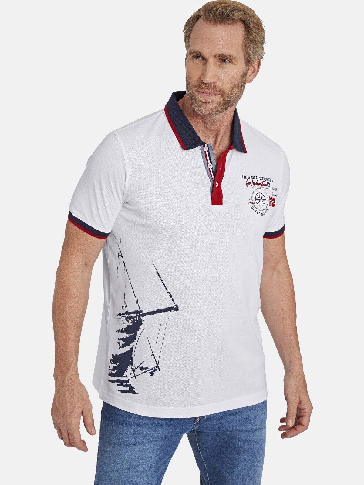 Jan Vanderstorm Poloshirt DILAN stylische Kontraste und Print | Poloshirts