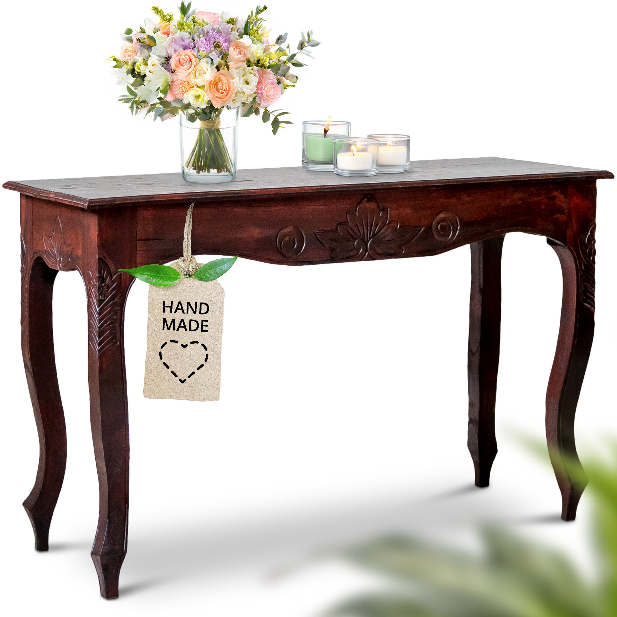 livasia Beistelltisch Bali Couchtisch mit Schnitzerei, Handarbeit, 84x34x50cm, handgefertigt