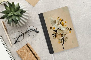 MuchoWow Notizbuch Blumen - Pflanzen - Gold - Vintage, Journal, Merkzettel, Tagebuch, Notizheft, A5, 98 Seiten, Haushaltsbuch