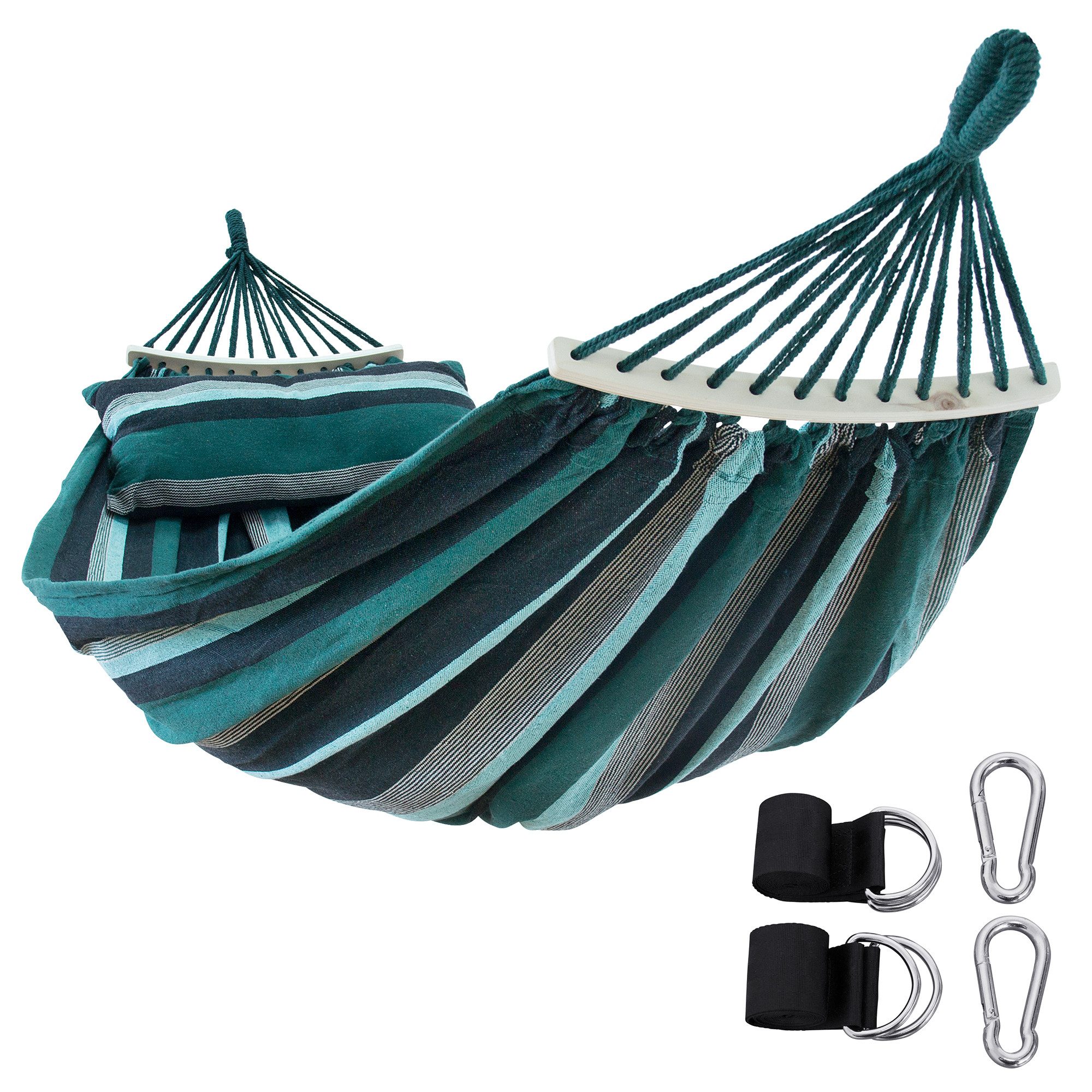 yourGEAR Hängematte yourGEAR Bali Smaragd Hängematte mit Stangen 220x120cm 240kg Kissen