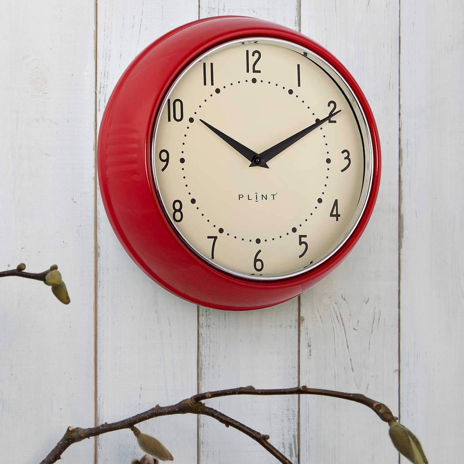 LS-LebenStil Wanduhr Nostalgische Metall Küchenuhr 23cm Rot Vintage Bürouhr Quarzwerk (Lautlos Leise ohne Ticken - Schlafzimmer Flur Büro Küche Wohnzimmer)