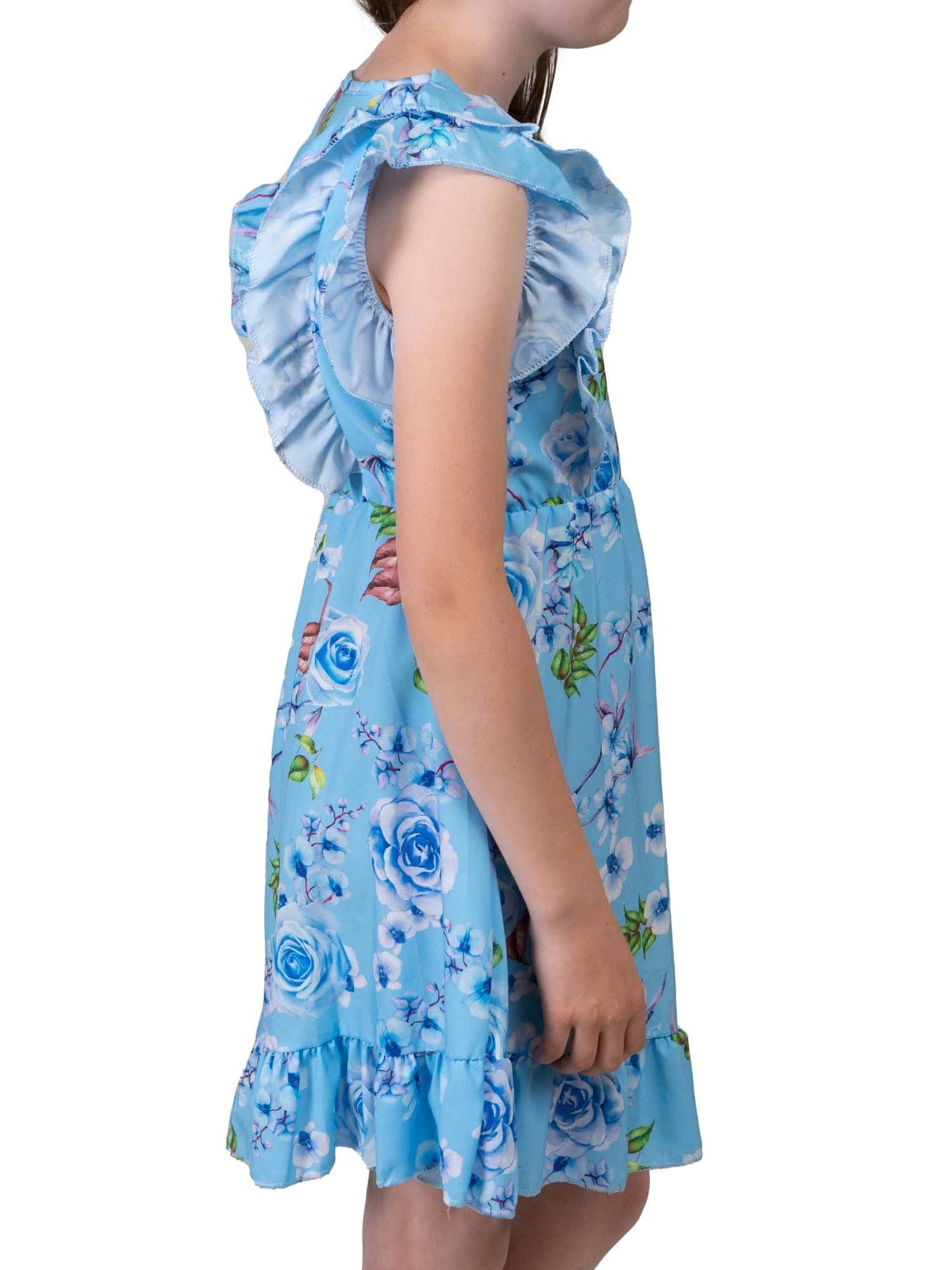 Rosenmotiv KMISSO Blau Mädchen bequem tragen Kleid zu (1-tlg) Jerseykleid