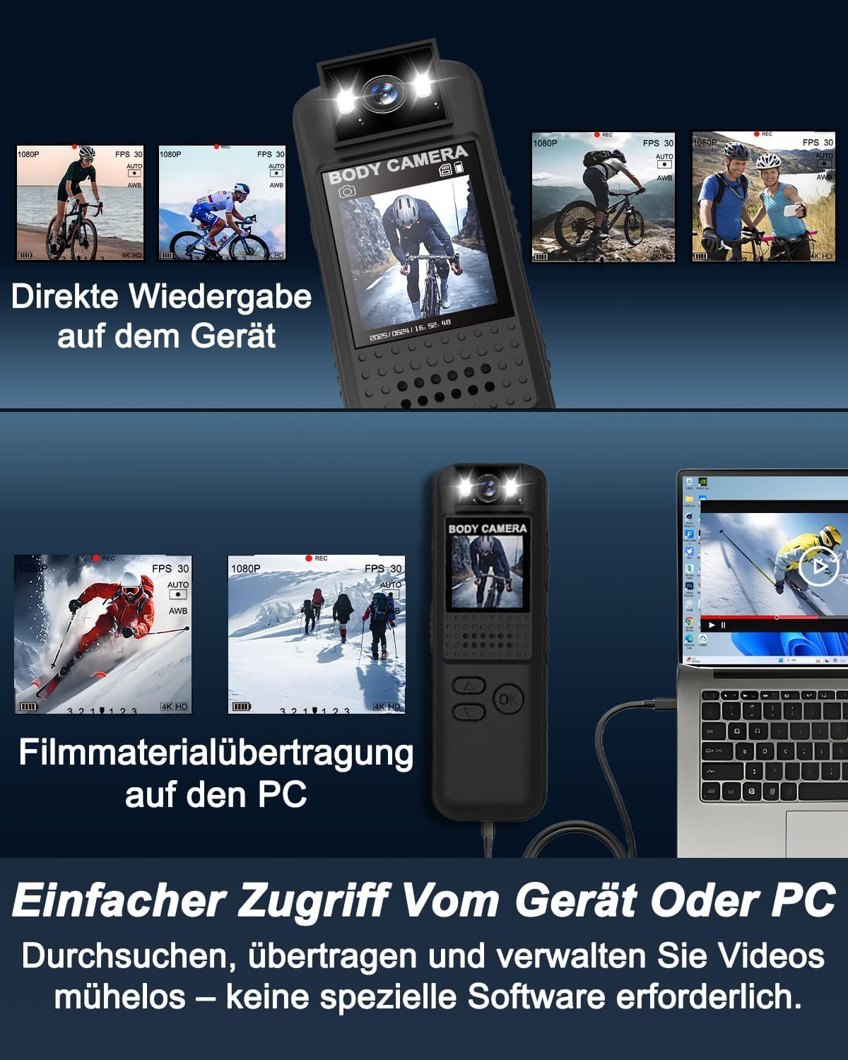 SpionProfi Überwachungskamera 64GB Bodycam Körperkamera Video Kamera mit Nachtsicht FULL HD (1-tlg., Sport Outdoor Mini Bodycam Kamera mit 64GB Speicher)