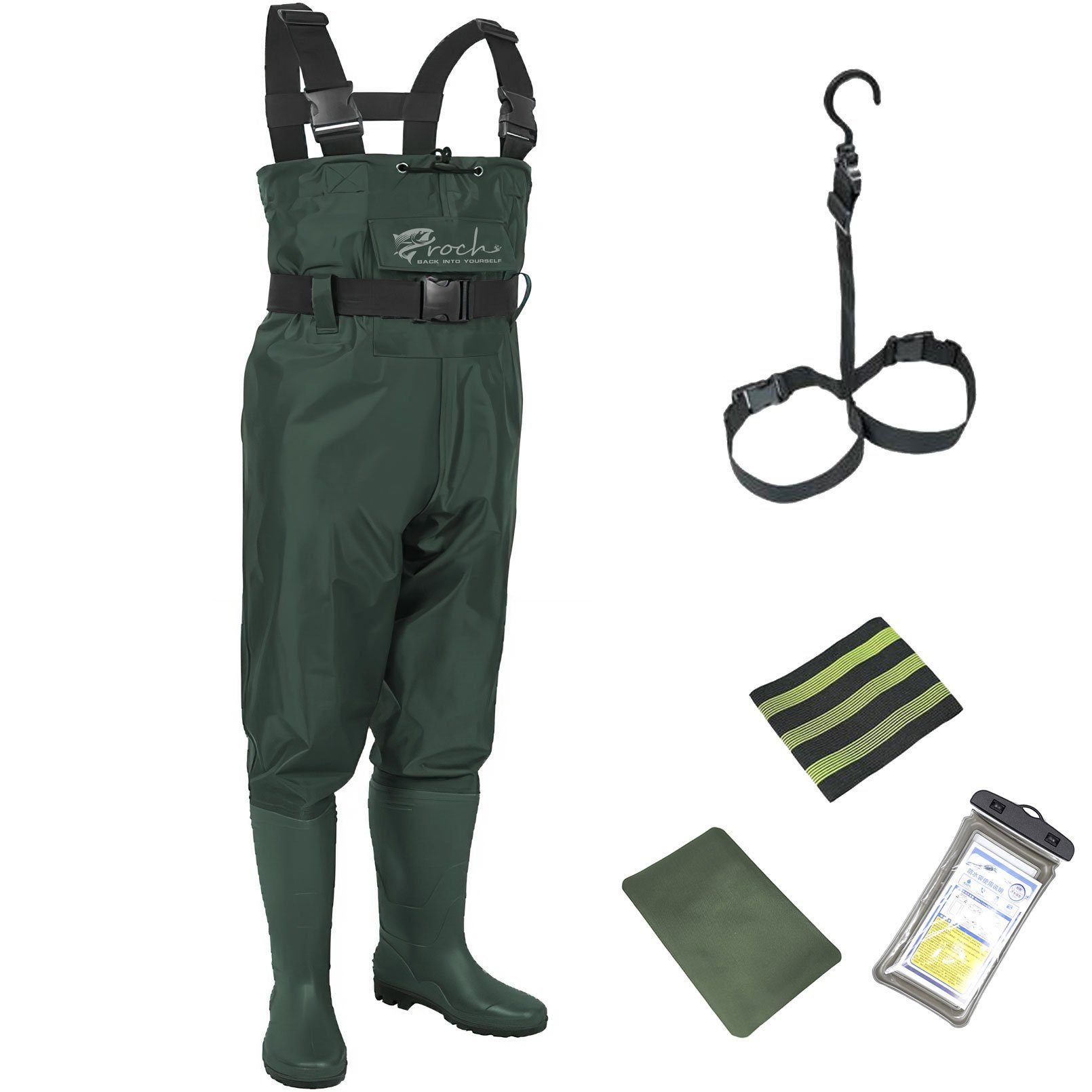 Croch Wathose XSF (1-tlg) Anglerhose Wasserdicht Nylon mit Gummi Watstiefel Größe 38-47