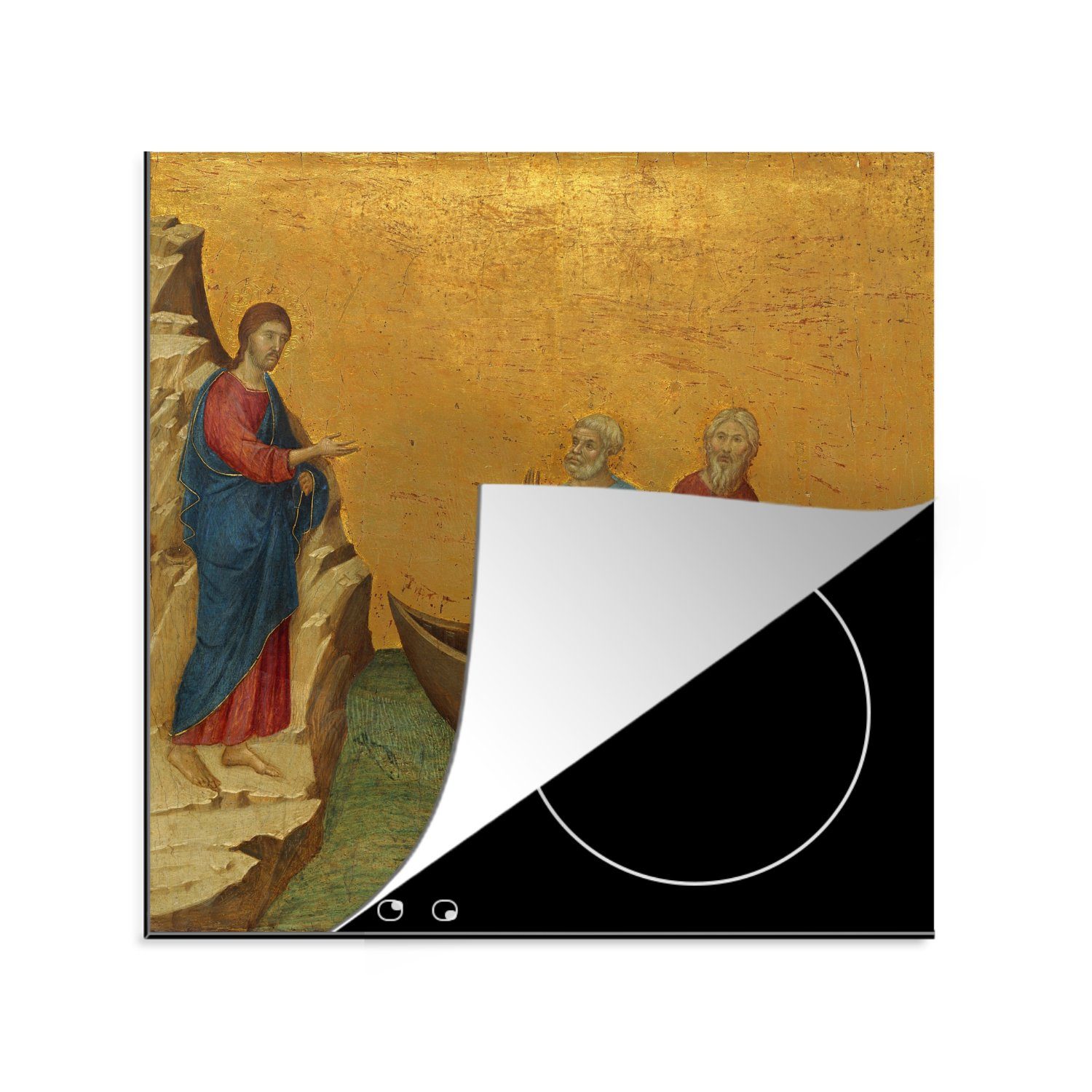 MuchoWow Herdblende-/Abdeckplatte Die Berufung der Apostel Petrus und Andreas - Gemälde von Duccio, Vinyl, (1 tlg), 78x78 cm, Ceranfeldabdeckung, Arbeitsplatte für küche