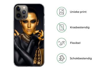 MuchoWow Handyhülle Make-up - Tasche - Gold - Luxus - Frau, Handyhülle Apple iPhone 12 Pro, Smartphone-Bumper, Print, Handy