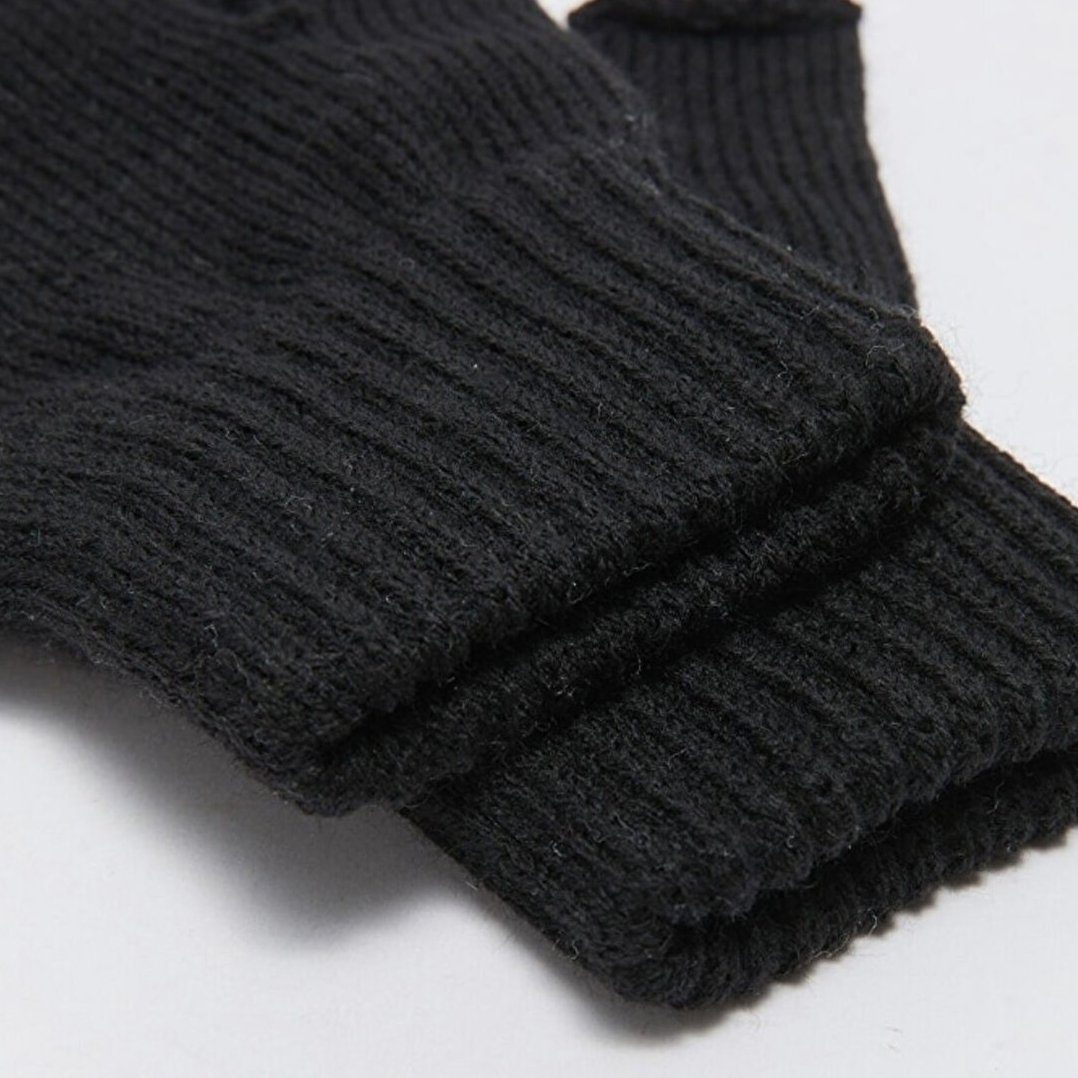 herémood Strickhandschuhe Halbfinger fingerlose Winterhandschuhe Herren Rippstrick Damen Schwarz