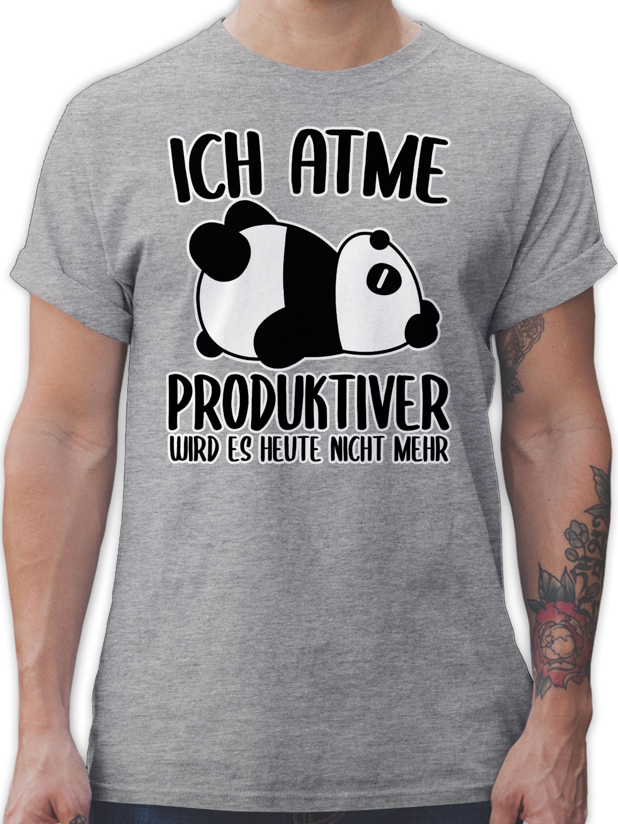 Shirtracer T-Shirt Ich atme produktiver wird es nicht mehr mit Panda - weiß Sprüche Statement mit Spruch 03 Grau meliert