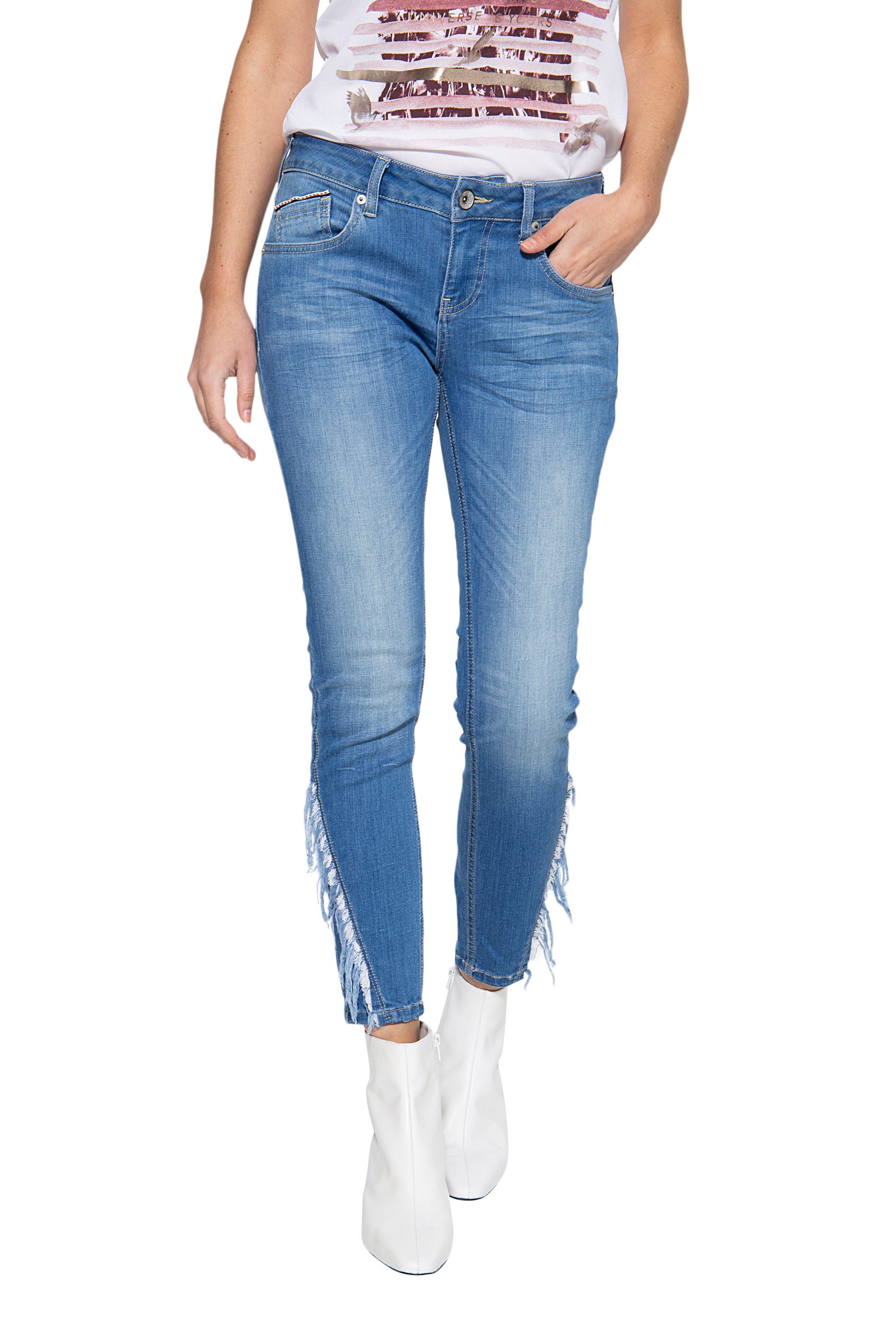 ATT Jeans Slim-fit-Jeans Leoni (1-tlg) mit Fransenaufsatz am Unterschenkel