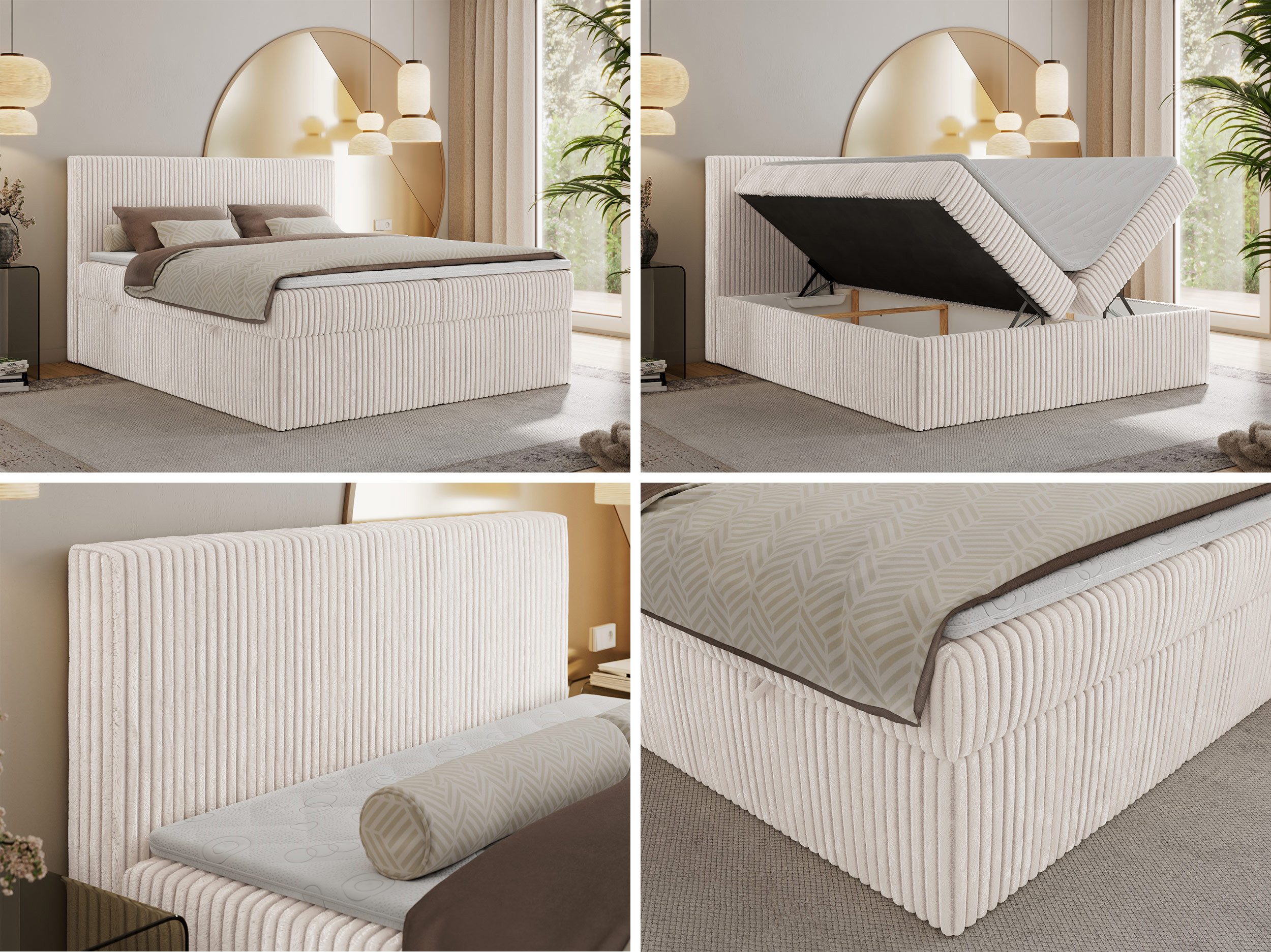 MKS MÖBEL Boxspringbett TILIANO (Packung, Set, Gepolstertes Kopfteil, Topper T25, Polsterbett, T30-Schaum), Doppelbett, Multipocket-Matratzen, Zwei Bettkästen, Cord Bett