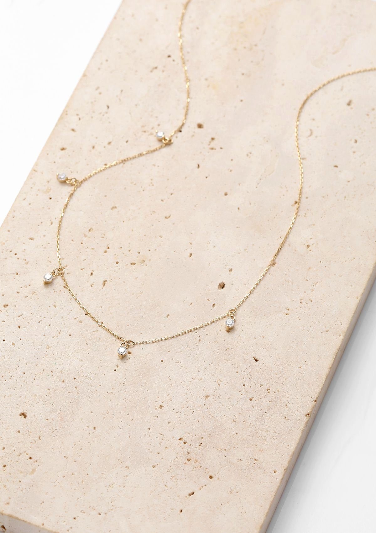 Dear Me Goldkette 585 Gold Evolution Runde Zirkonia Anhänger, 14K Gelbgold/ Weißgold Halskette Kristalle, 585 Echtgold Schmuck