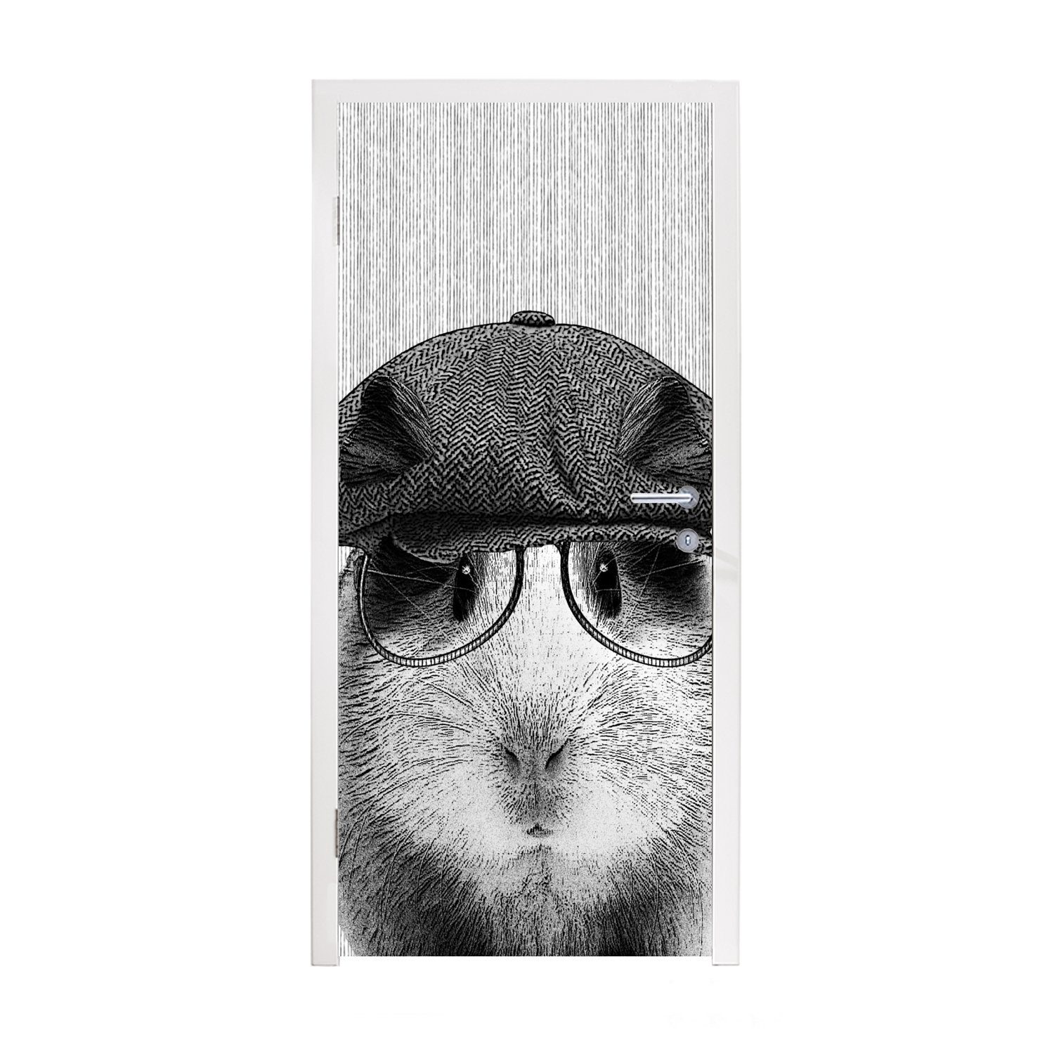 (1 Türaufkleber, cm Hipster, 75x205 Matt, bedruckt, Brille für - - - Meerschweinchen Tür, MuchoWow St), Türtapete Baskenmütze Fototapete