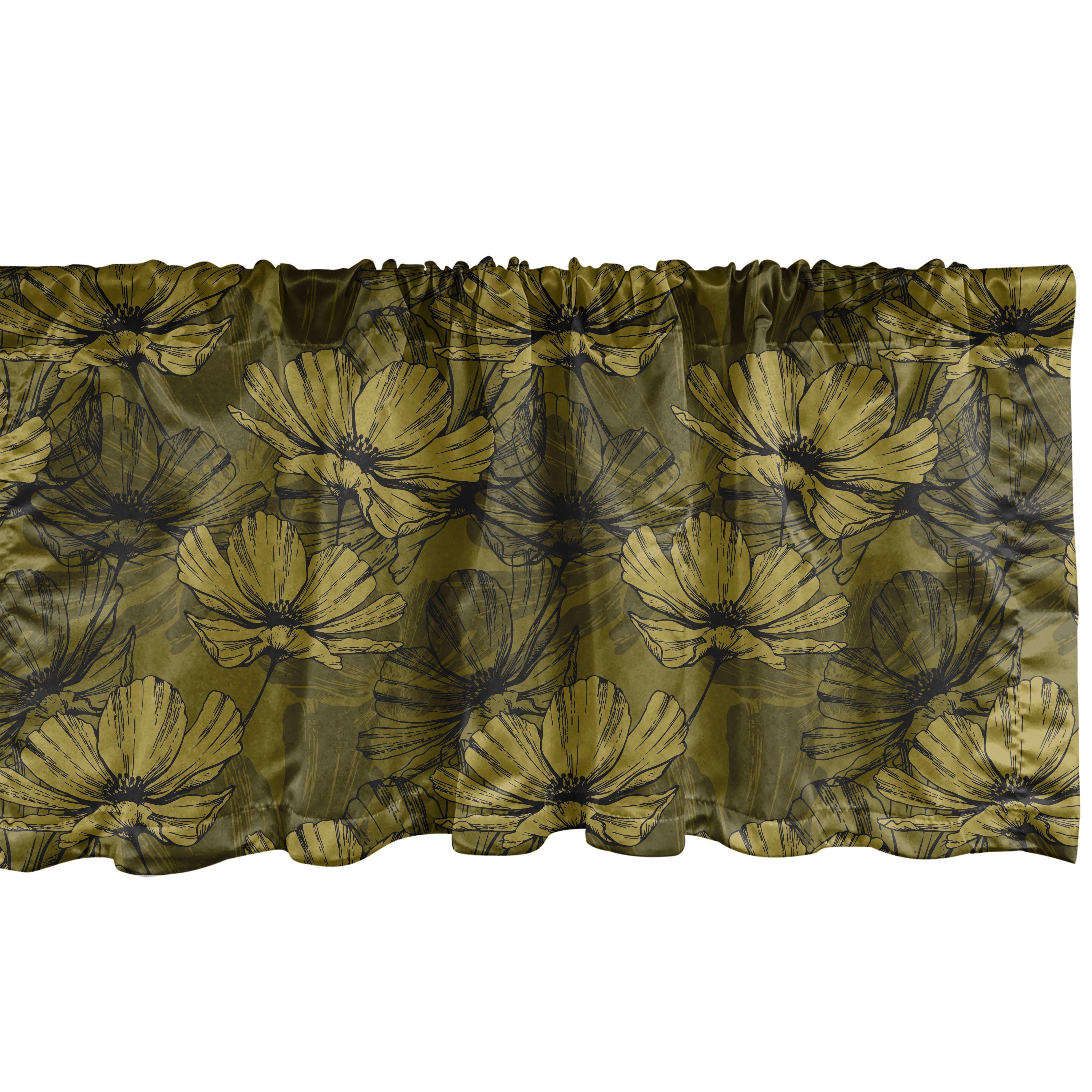 Scheibengardine Vorhang Volant für Küche Schlafzimmer Dekor mit Stangentasche, Abakuhaus, Microfaser, Blumen Fowers in Erdtönen Kunst