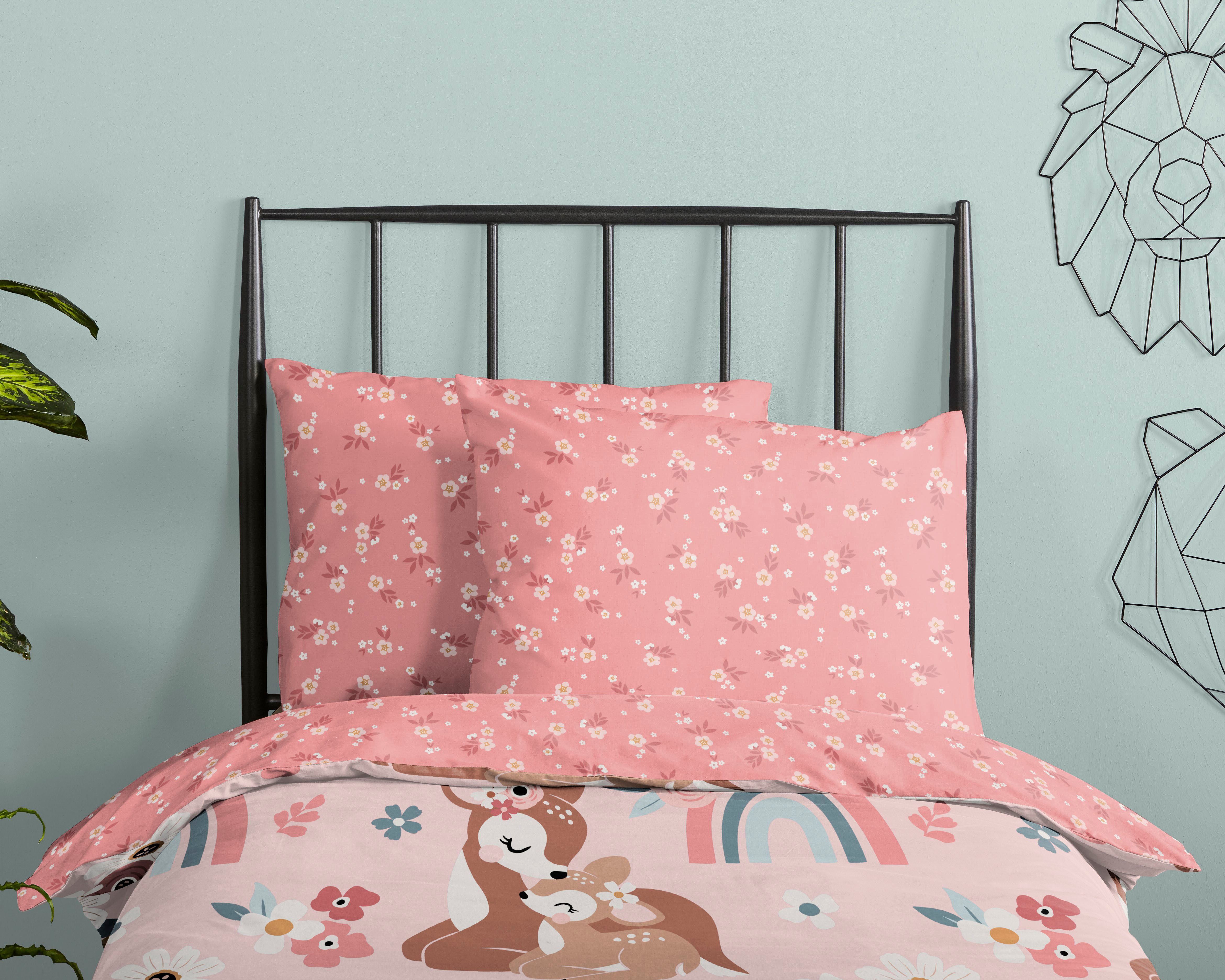 good morning Babybettwäsche Bibi blossom, Renforcé, 2 teilig, Baumwolle, 120x150, Reißverschluss, Wende, Baby, Mädchen, Bambi, Rosa