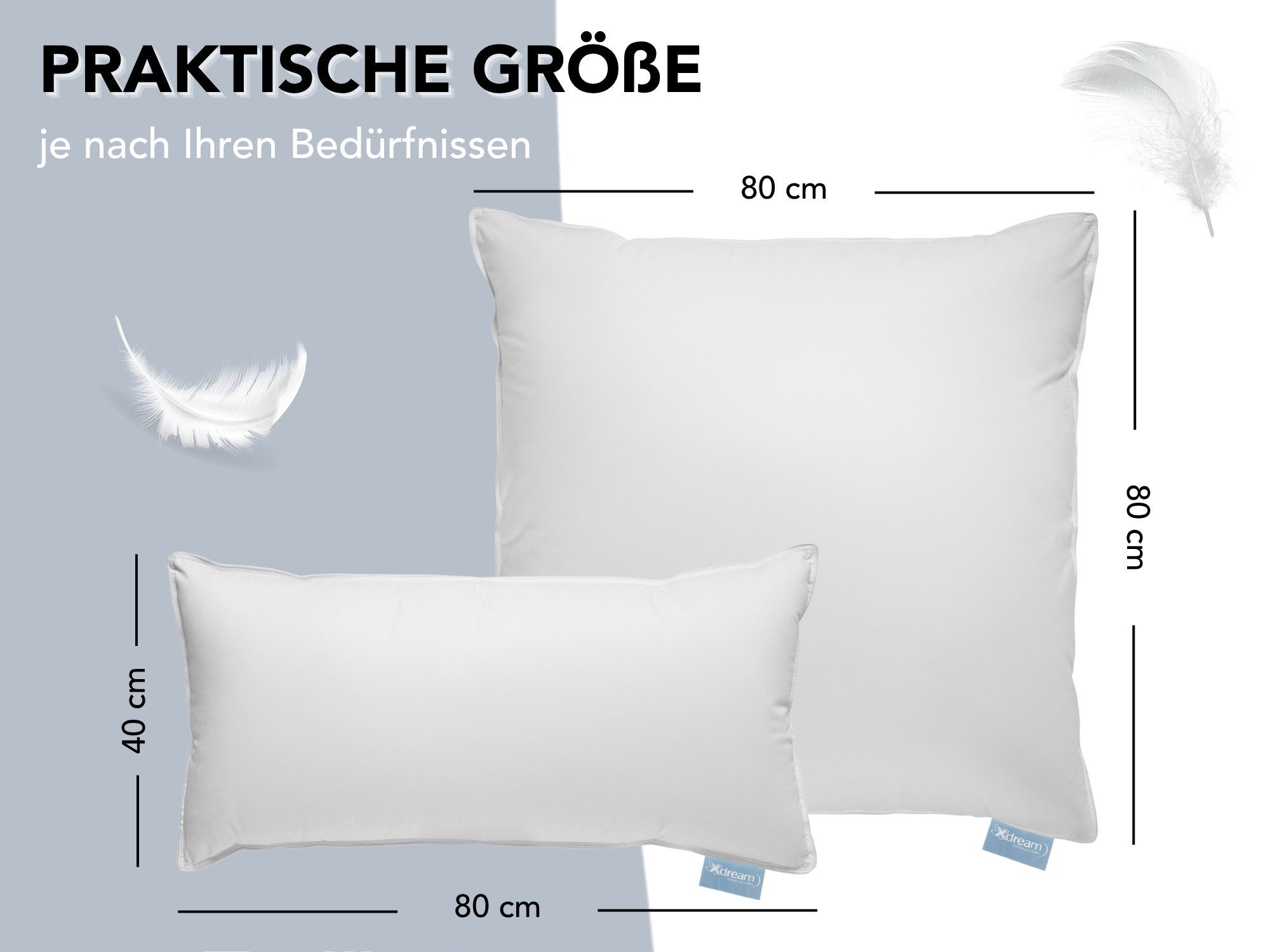 XDREAM Daunenkissen Premium, Kopfkissen 40x80 cm und 80x80 cm, entwickelt i günstig online kaufen