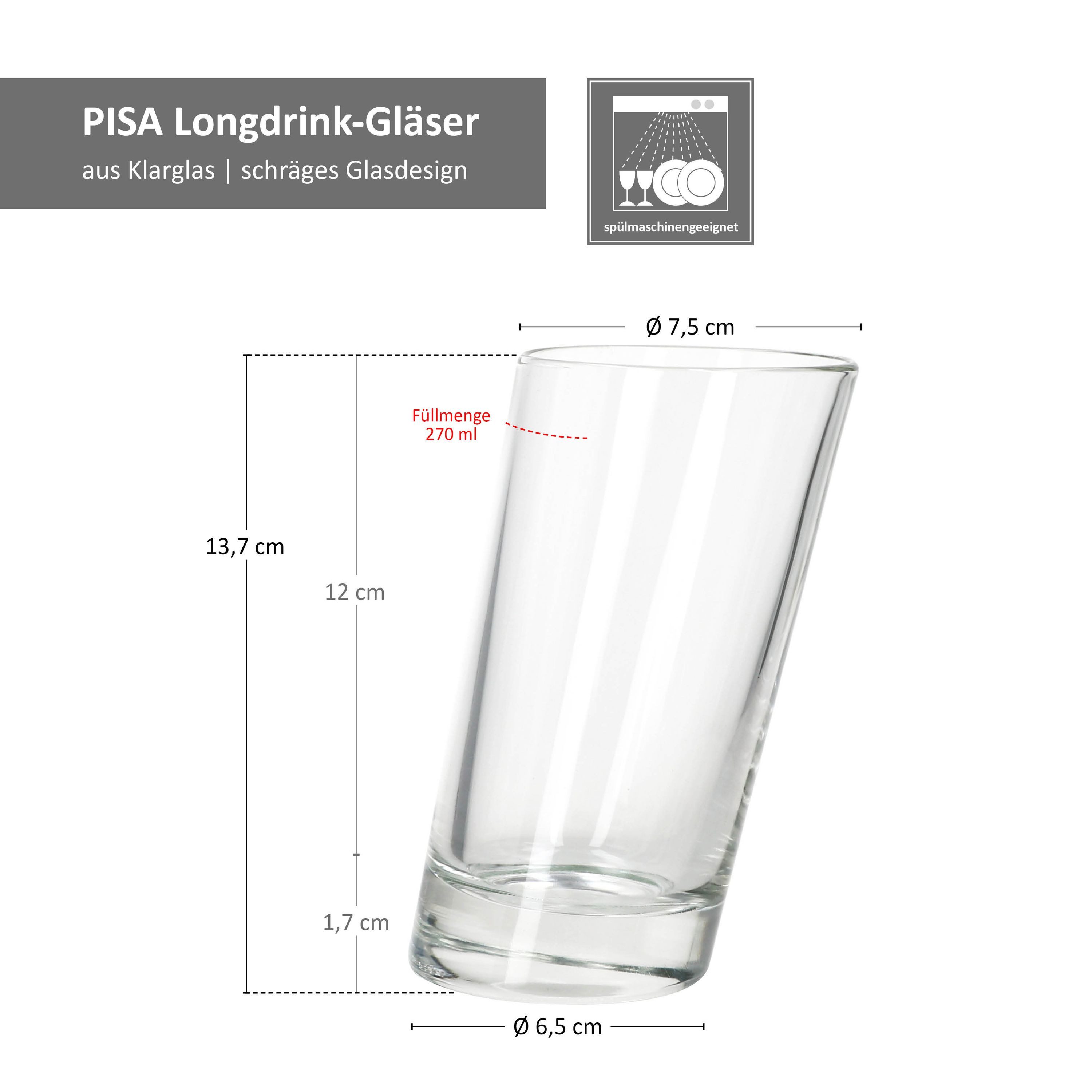 MamboCat Longdrinkglas 6x Pisa Longdrinkgläser 270ml Trink-Glas Cocktail Saft Wasser schräg, Glas