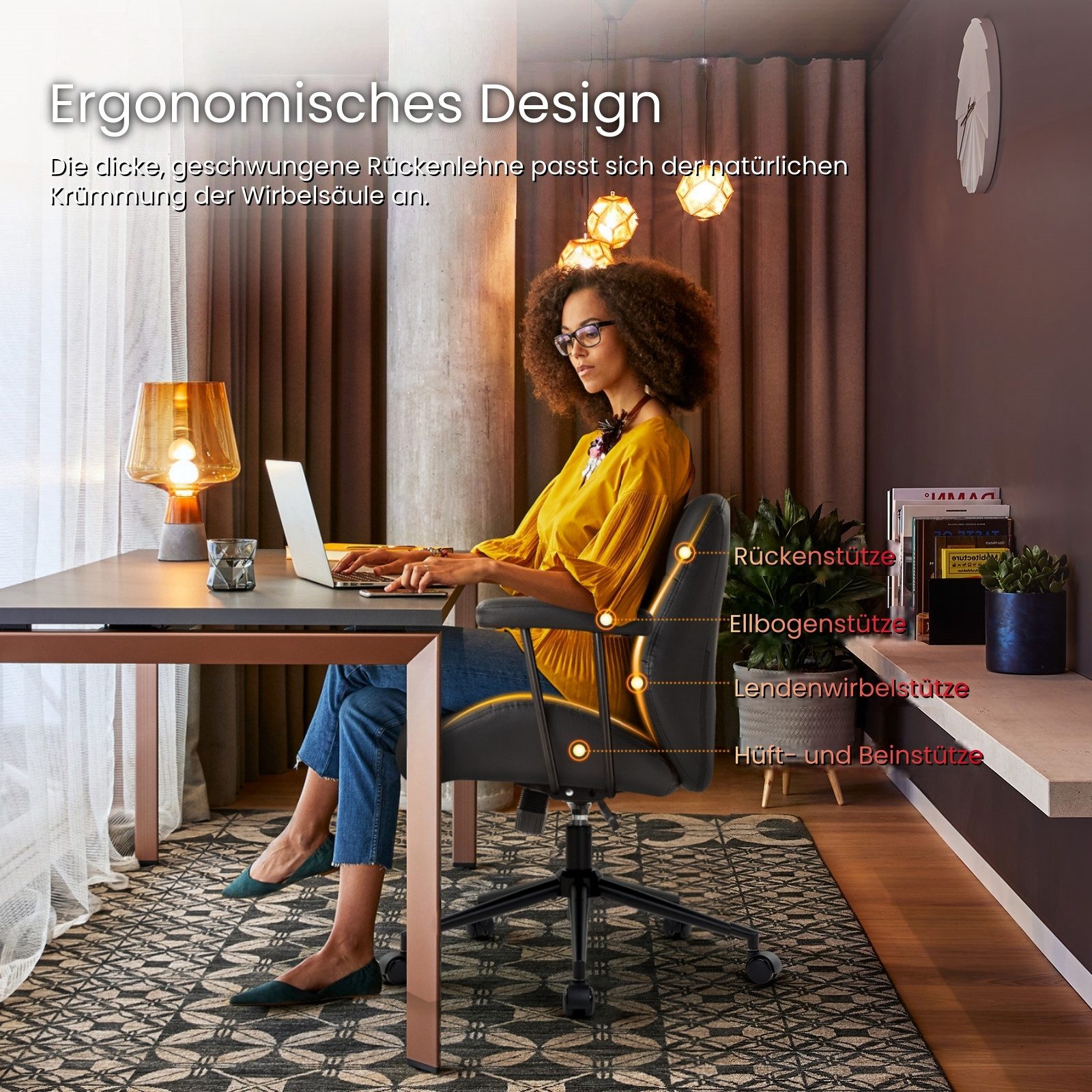 IWMH Bürostuhl Drehstuhl mit abnehmbarer Armlehnen, (Ergonomisch Schreibtsichstuhl), PU-Leder Stuhl für Schminktisch Homeoffice