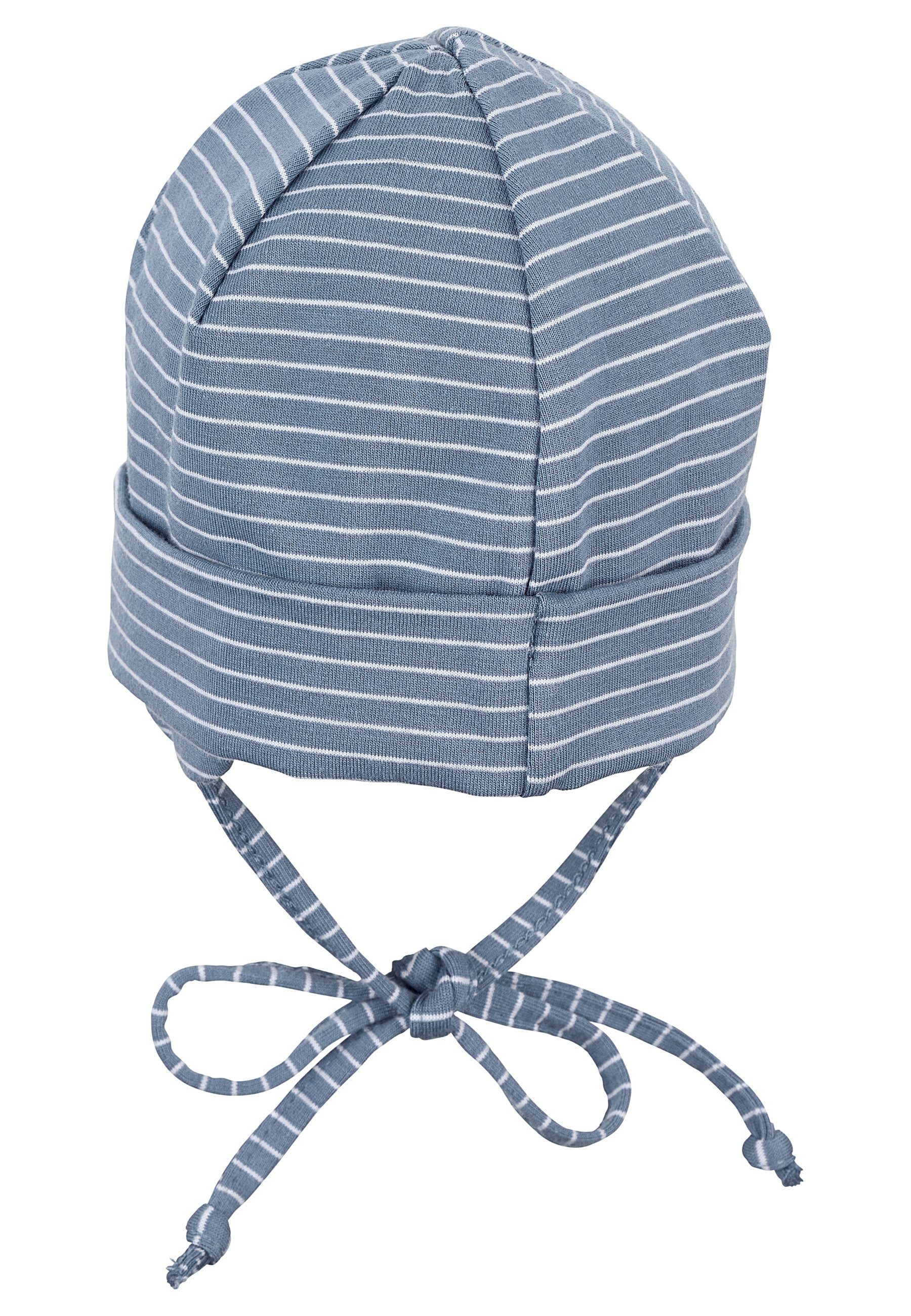 Babymütze Baumwolle samtblau aus mit Beanie angeschnittenen für Bindeband Kinder Ohrenklappen) und Schlupfmütze Ohrenklappen Sterntaler® mit OCS Bindeband (1-St., Wintermütze und