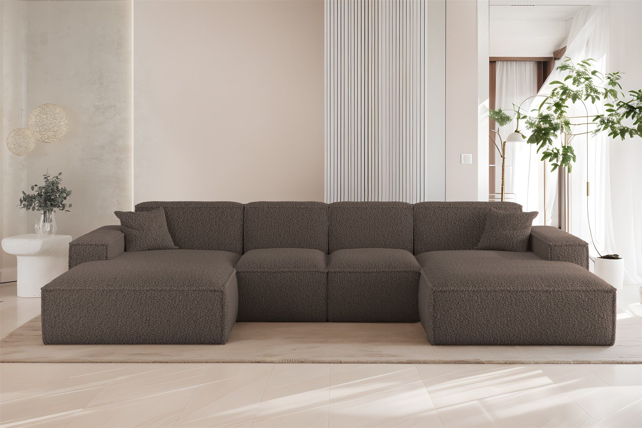 Fun Möbel Wohnlandschaft Sofa U-Form CELES PREMIUM XS in Stoff Sven (342 cm), Rundumbezug, inkl. 2 Zierkissen