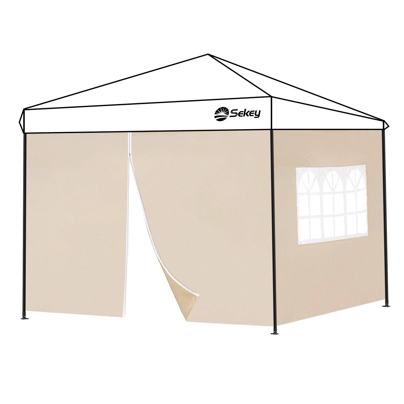 Sekey Pavillonseitenteil 2er Set Pavillon Seitenteile Seitenwand für Faltpavillon 300 x 300 cm, Mit Reißverschluss, mit Fenster / auch für 300 x 600 cm, 300 x 900 cm