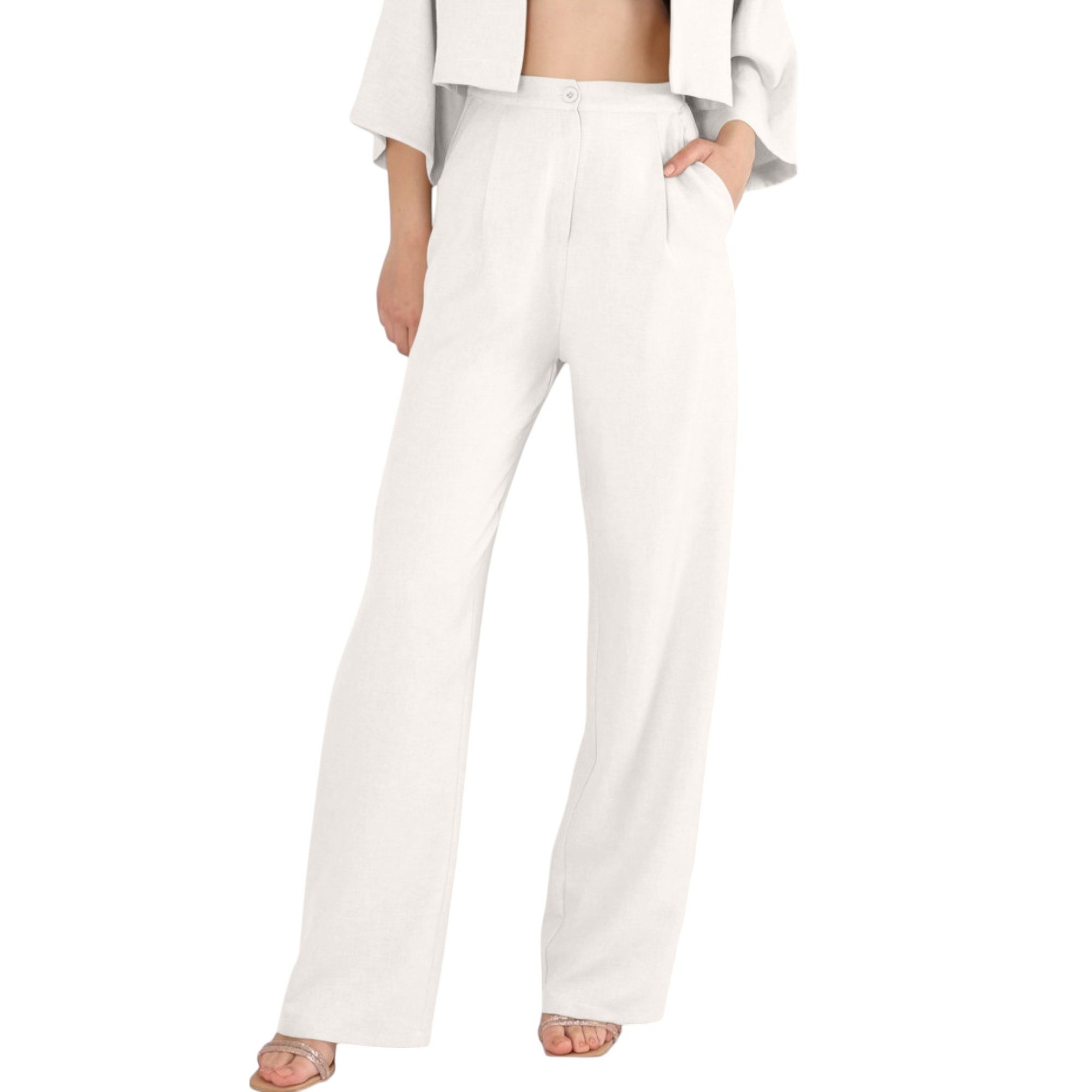 fashionshowcase Palazzohose Damen Stoffhose in Leinenoptik – elegant Weites günstig online kaufen