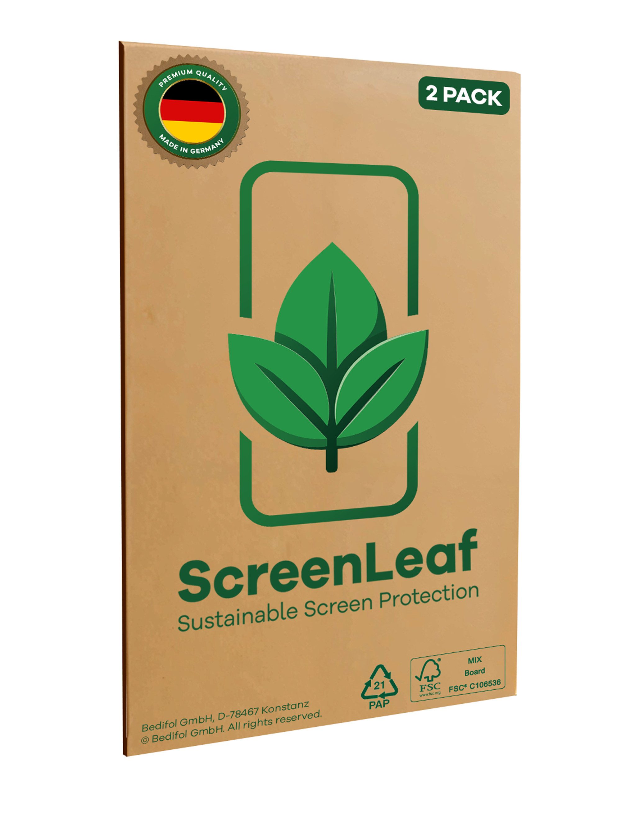ScreenLeaf Displayschutzfolie Schutzfolie für Apple iPhone 16 Pro, 2 Stück, nachhaltiger Displayschutz Schutz Folie Klar Transparent