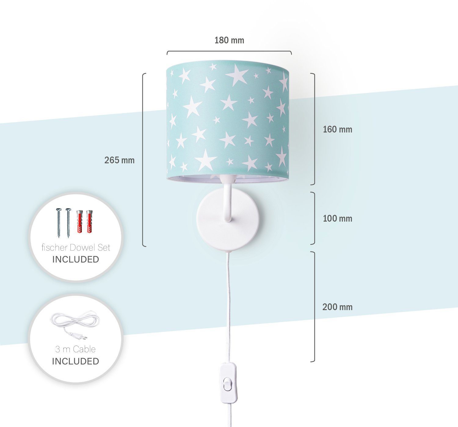 Babyzimmer 3m Sterne Home Wandleuchte ohne âˆ…18cm Leuchtmittel, Capri Lampe Paco Kabellänge 315, E14 Kinderzimmer