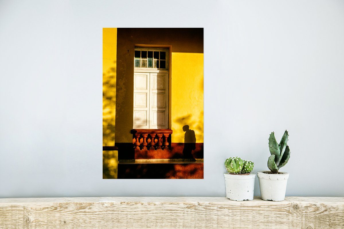 Wandbild, - MuchoWow - Architektur Rahmen Poster Tür Ohne St), Poster, (1 Wohnzimmer, - Schatten, Gelb Wandposter für