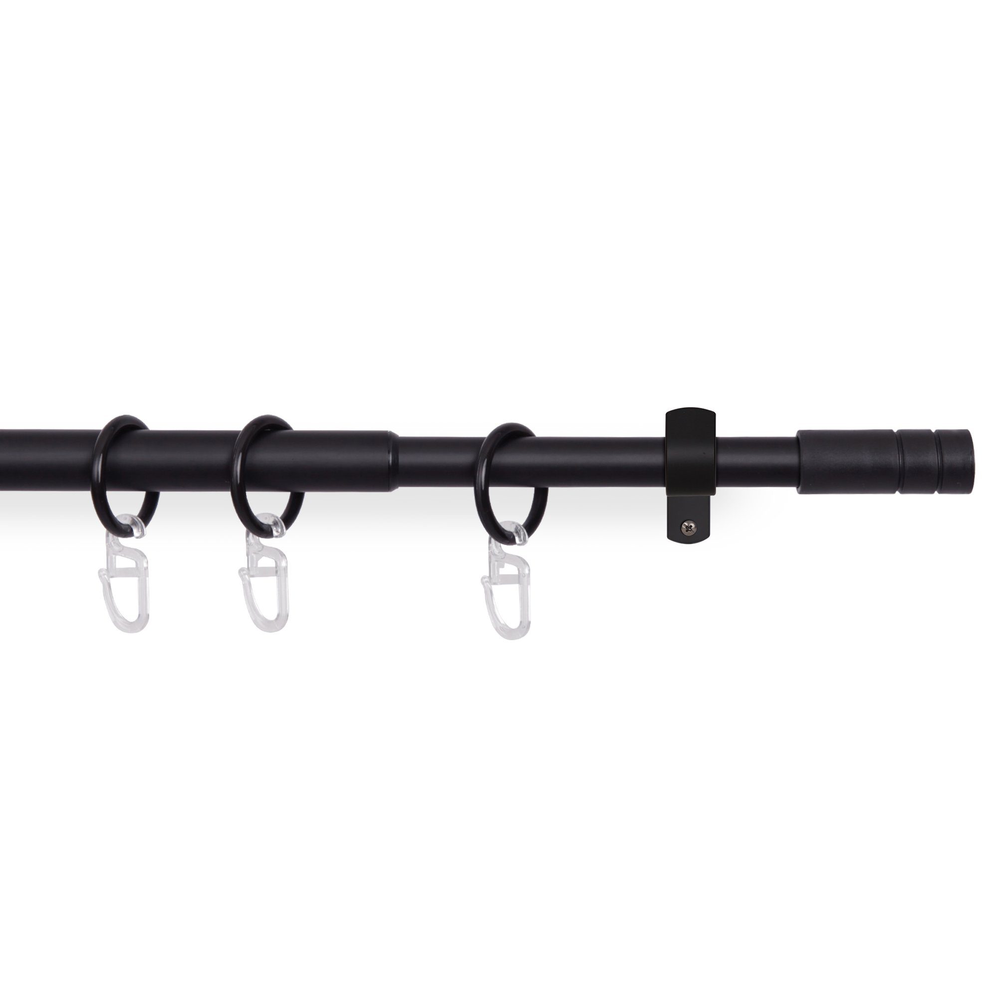 Bestlivings Gardinenstange mit dekorativen Endstücken 120-220 cm, Ø 16 mm, 1-läufig, ausziehbar, Wandträger, verschraubt, Metall, inkl. Ringe mit Faltlegehaken und Befestigungsmaterial