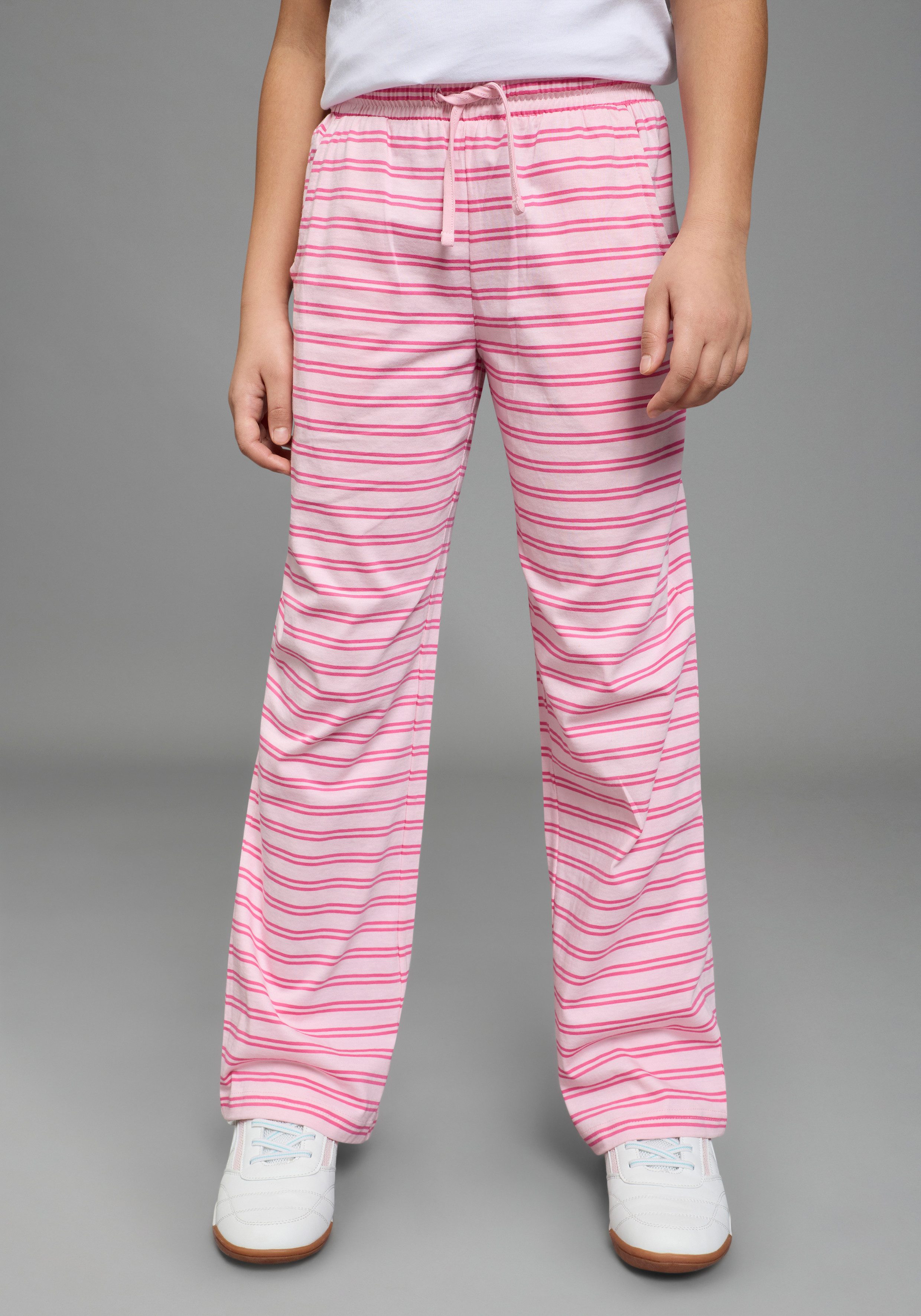 H.I.S Jerseyhose 2er Pack Wirkhosen 1x uni + 1x geringelt, für Mädchen (Packung, 2-tlg., 2) gerade Beinform, mit Gummizug am Bund, mit Logodruck als Applikation