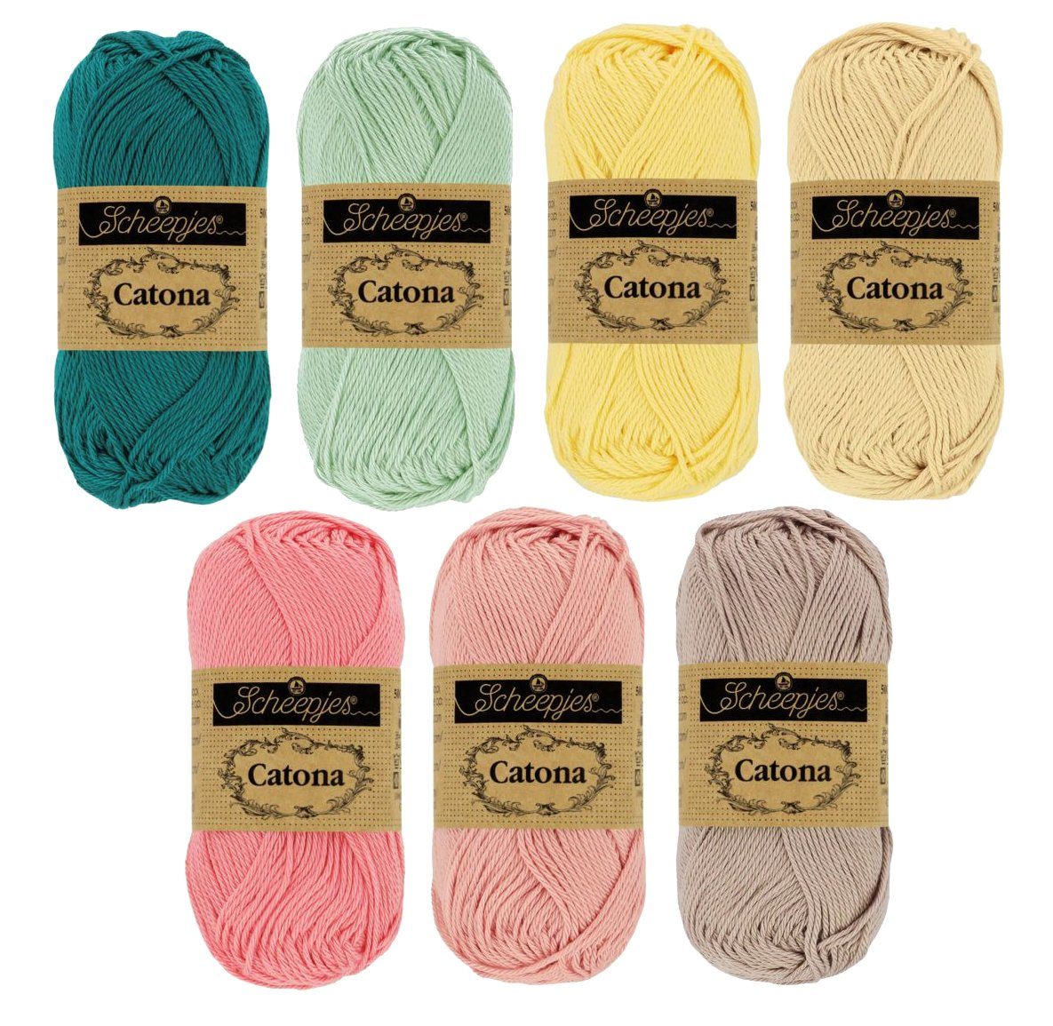 Scheepjes Catona 350g Häkelgarn Baumwolle Set zum Häkeln und Stricken Häkelwolle, (Strickgarn, Handstrickgarn, Strickwolle, Wollpaket Baumwollgarn zum Stricken und Häkeln), 7x50g 7 Цвета(ов)