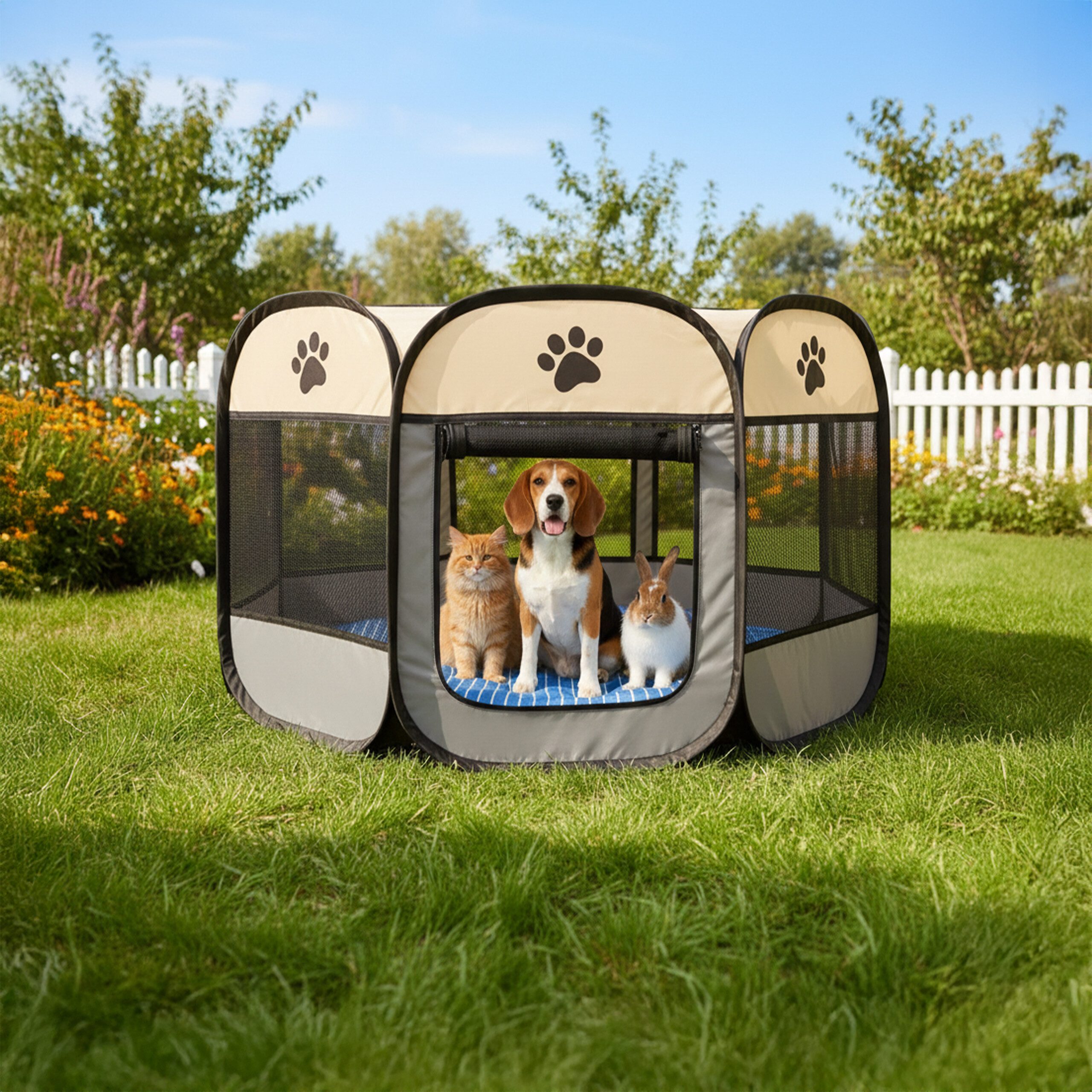 relaxdays Freigehege Faltbarer Welpenauslauf indoor & outdoor, XL