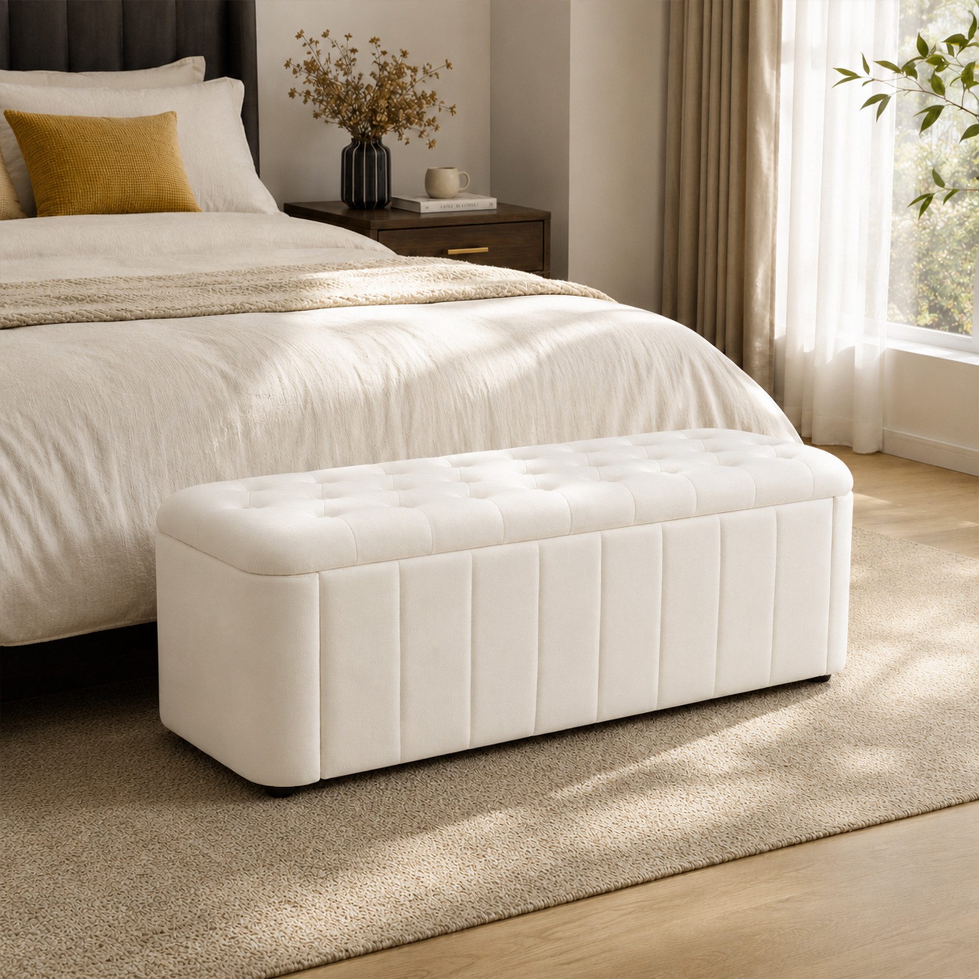 i@home Bettbank Polsterbank Sitzbank mit Stauraum (Velours mit Knopfheftung, abgerundete Ecken, 1-St., abnehmbarer Deckel), Flurbank, Schuhbank für Wohnzimmer & Schlafzimmer