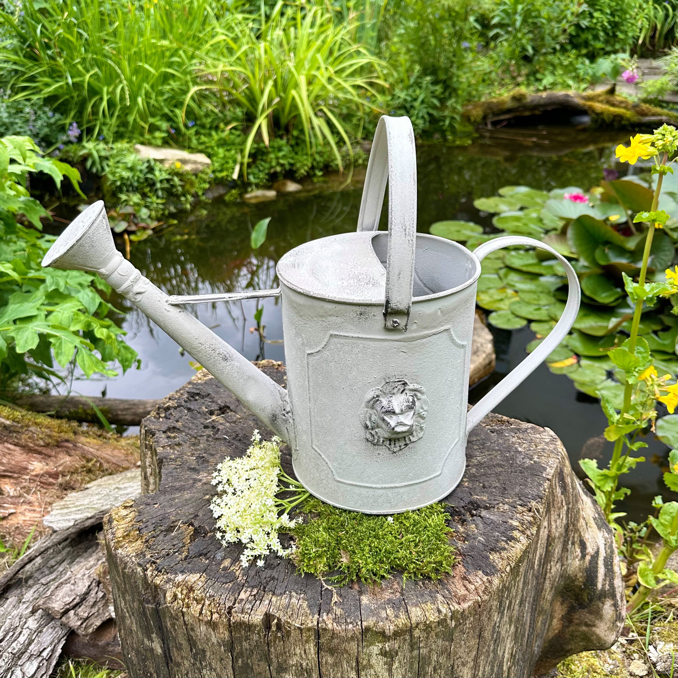 Gartenpflege-Set Gießkanne aus Eisen, Grau, Strukturiert, Löwe