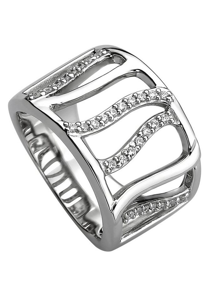 JOBO Fingerring Breiter Ring mit 32 Zirkonia, 925 Silber rhodiniert