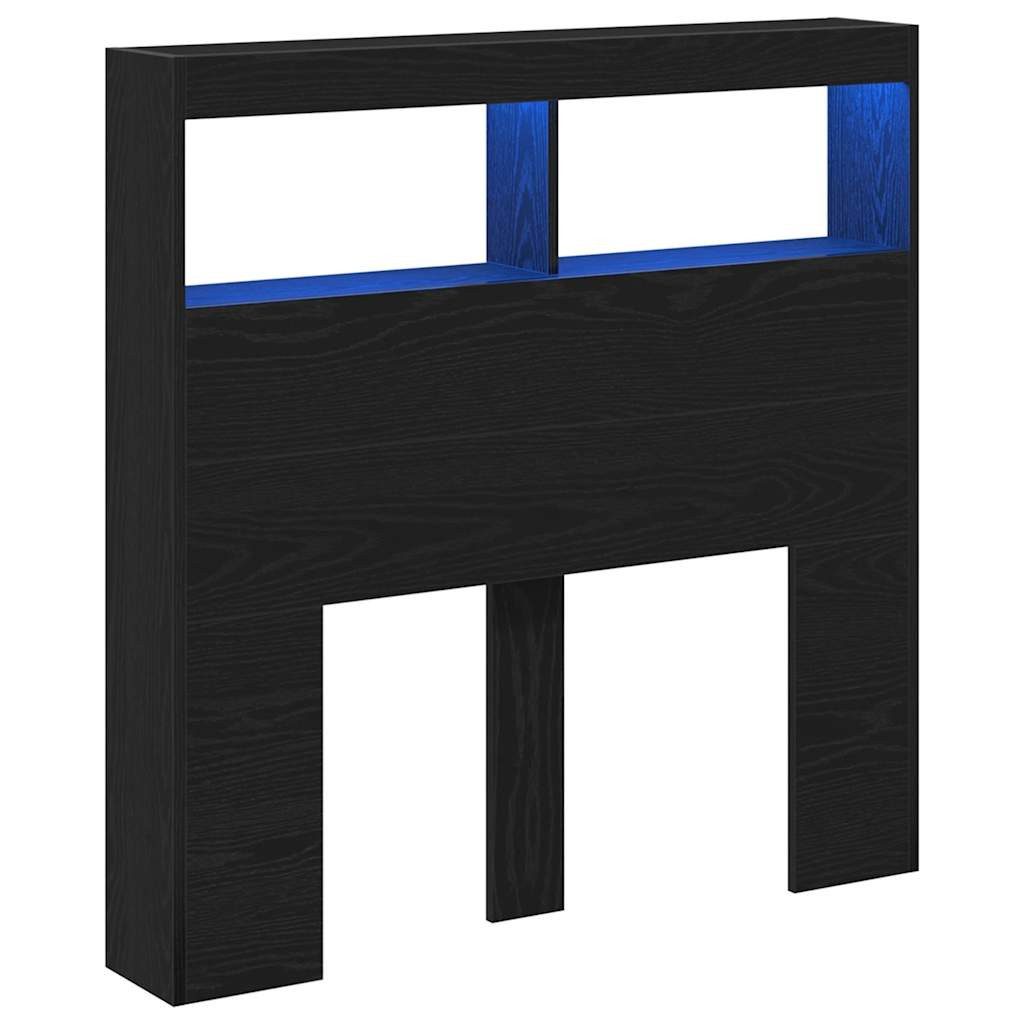 vidaXL Bett LED-Kopfteil mit Ablagen Schwarz Eichen-Optik 100x17x102 cm