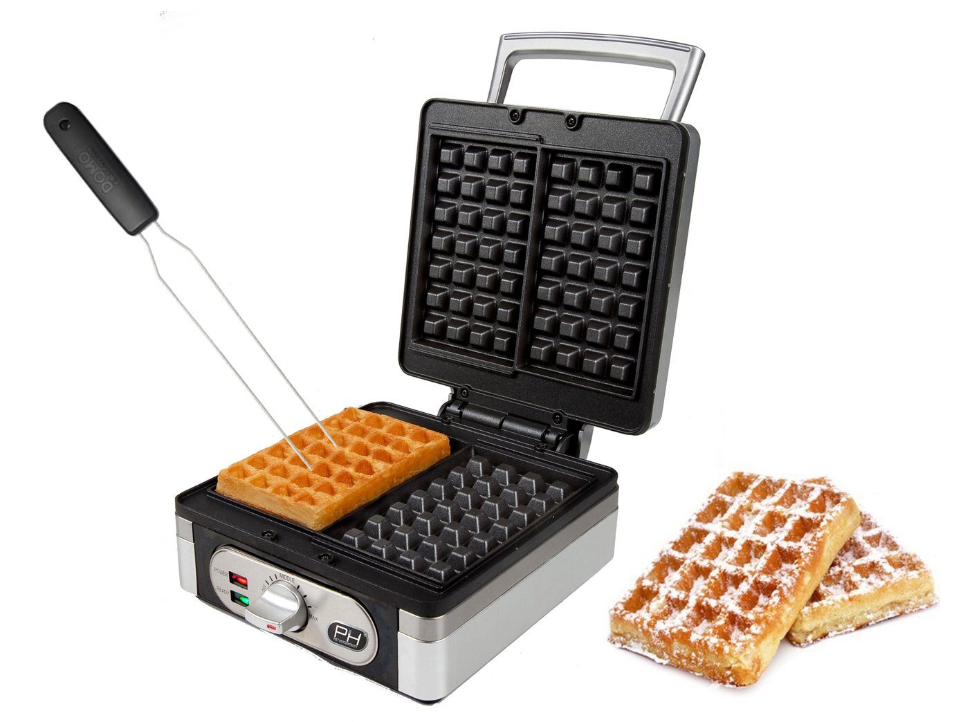 Domo Waffeleisen, 1400 W, für 2 Belgische & Brüsseler Waffeln Doppel Wafflemaker mit Waffelgabel
