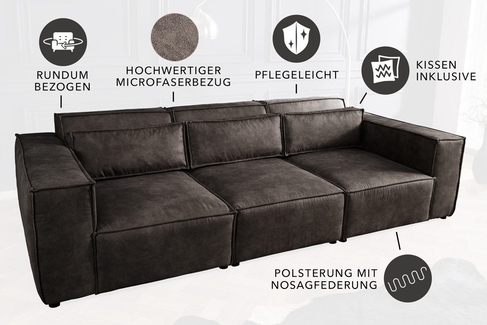 riess-ambiente 3-Sitzer BOSSA NOVA 260cm antik dunkelgrau, Einzelartikel 1 Teile, Wohnzimmer · Microfaser · inkl. Kissen · Modern Design – Bild 4 von 5