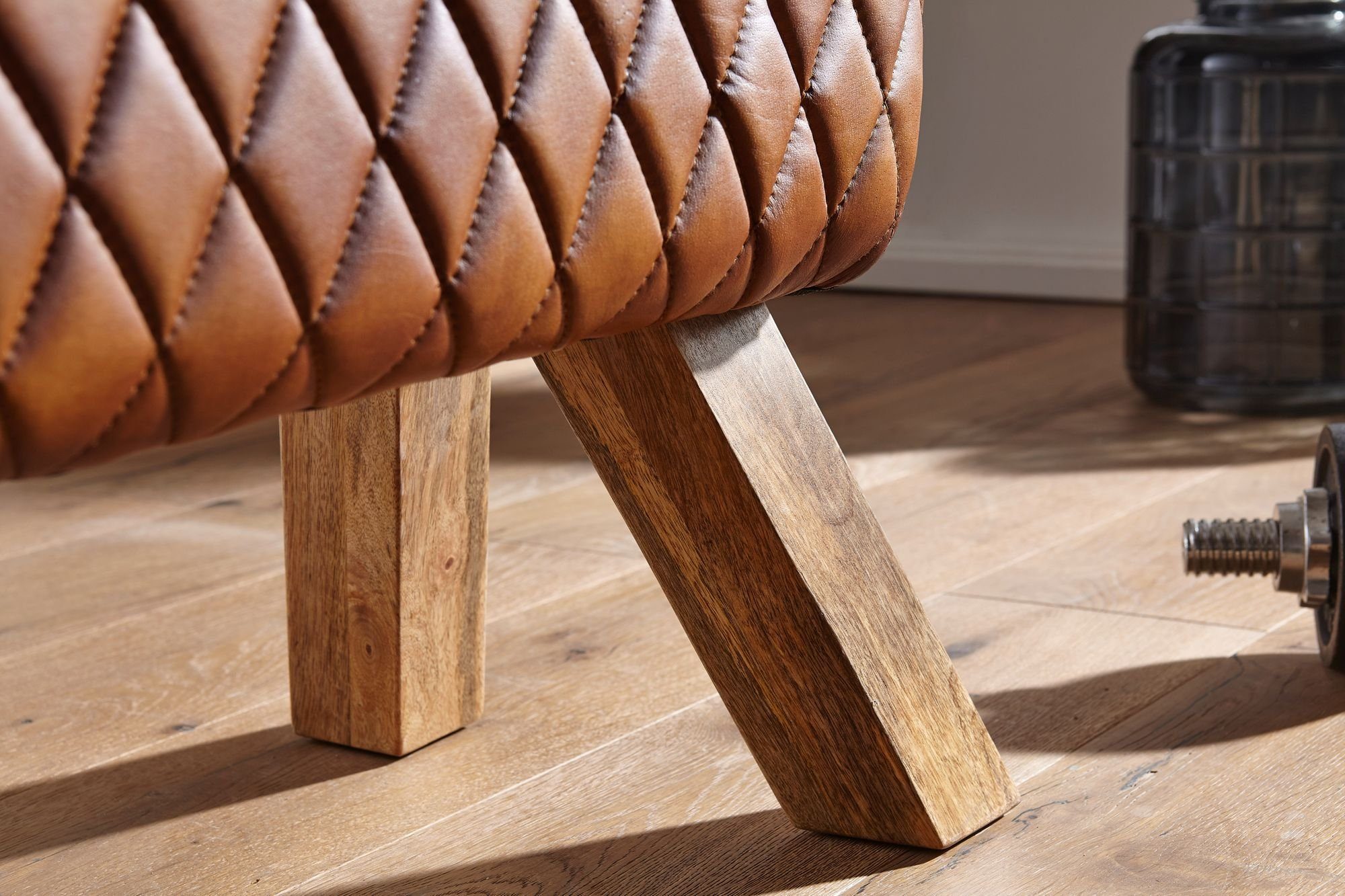 KADIMA DESIGN Sitzbank Stilvolle Echtleder-Sitzmöbel massivem Holz aus Mango