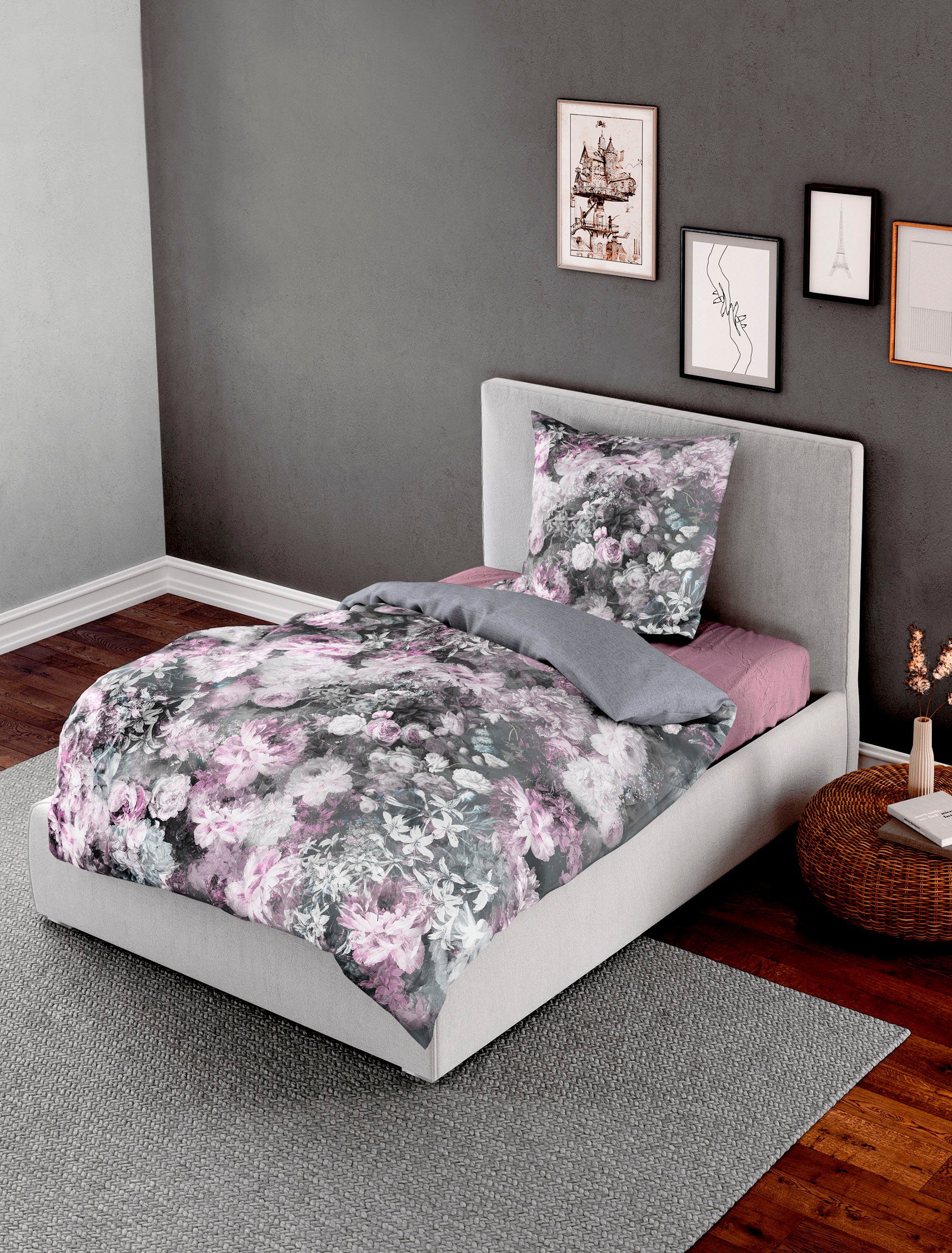 BIERBAUM Bettwäsche Bunte Blumen in Gr. 155x220 cm, Mako-Satin, 2 teilig, Bettwäsche aus Baumwolle, geblümte Bettwäsche mit Wendeoptik – Bild 2 von 5