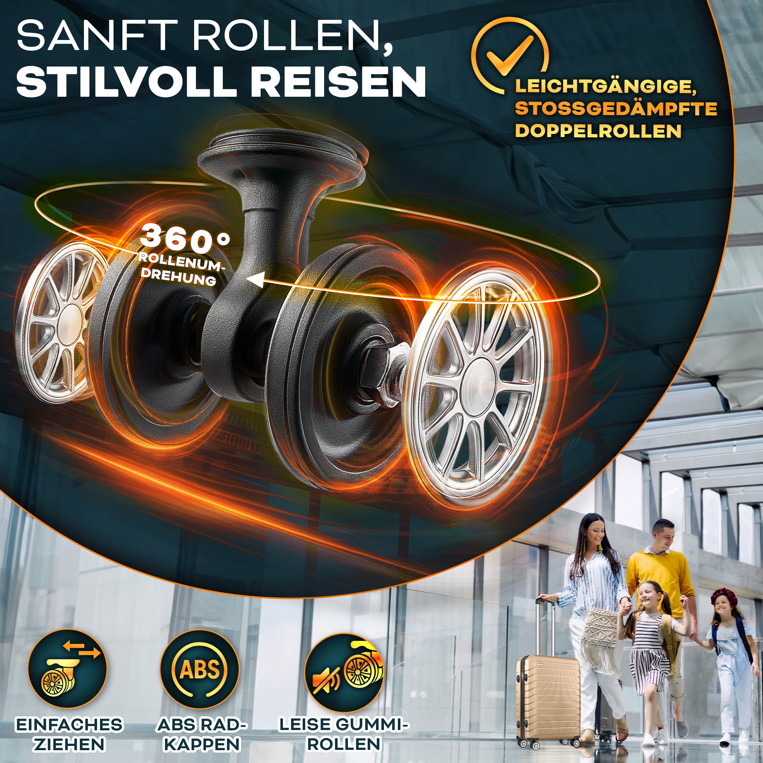 tillvex Trolleyset tillvex® Reisekoffer Set Koffer Hartschale Trolley Kofferset Tasche, (TSA Schloss Rollkoffer S-M-L-XL, 4 tlg., 4 Rollen Trolley Gepäck Koffer), Reisekoffer Set 4-TLG. + Gepäckwaage, 8X Gurte & 4X Anhänger Kofferset